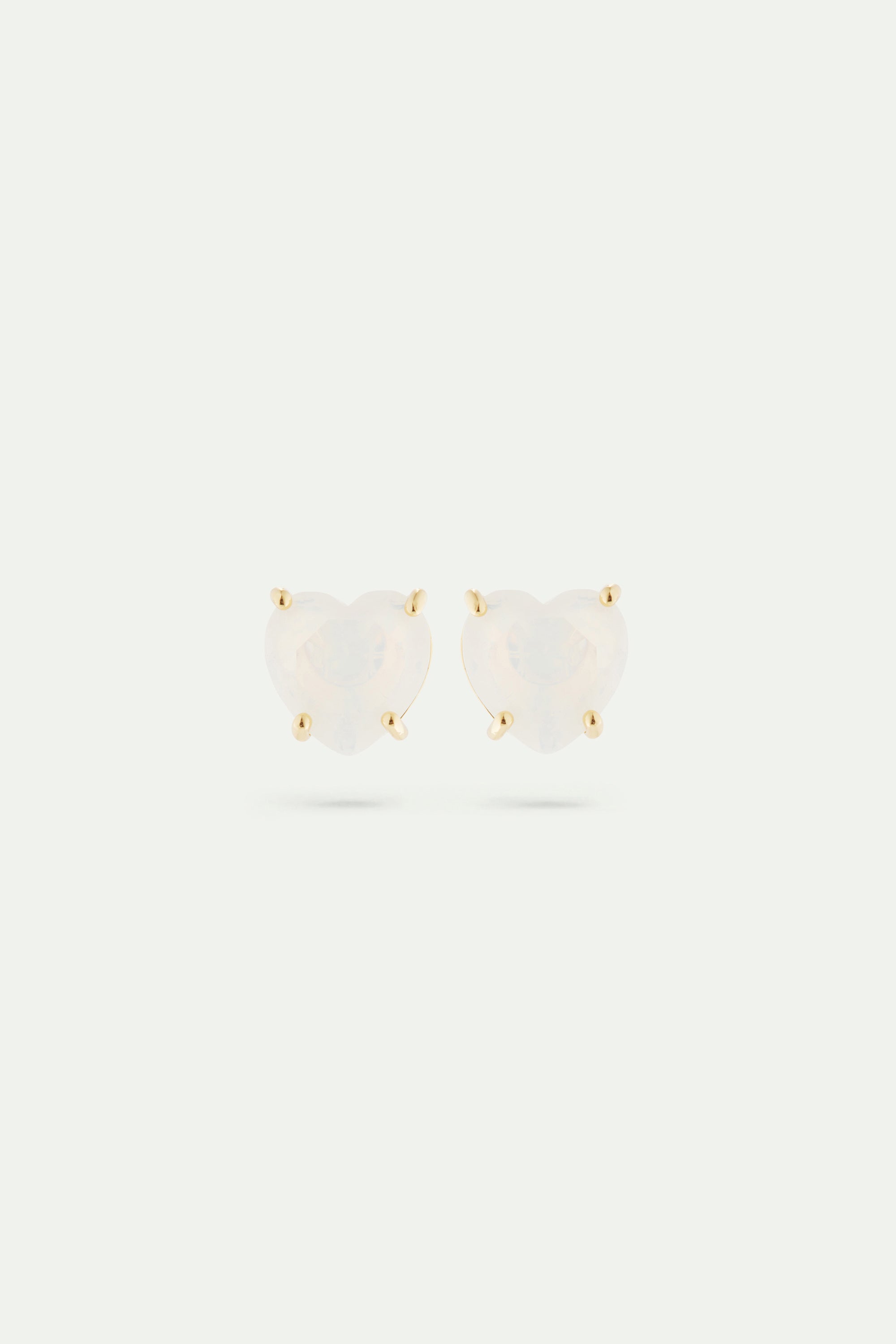 Boucles d'oreilles tiges pierre cœur La Diamantine blanc opalescent