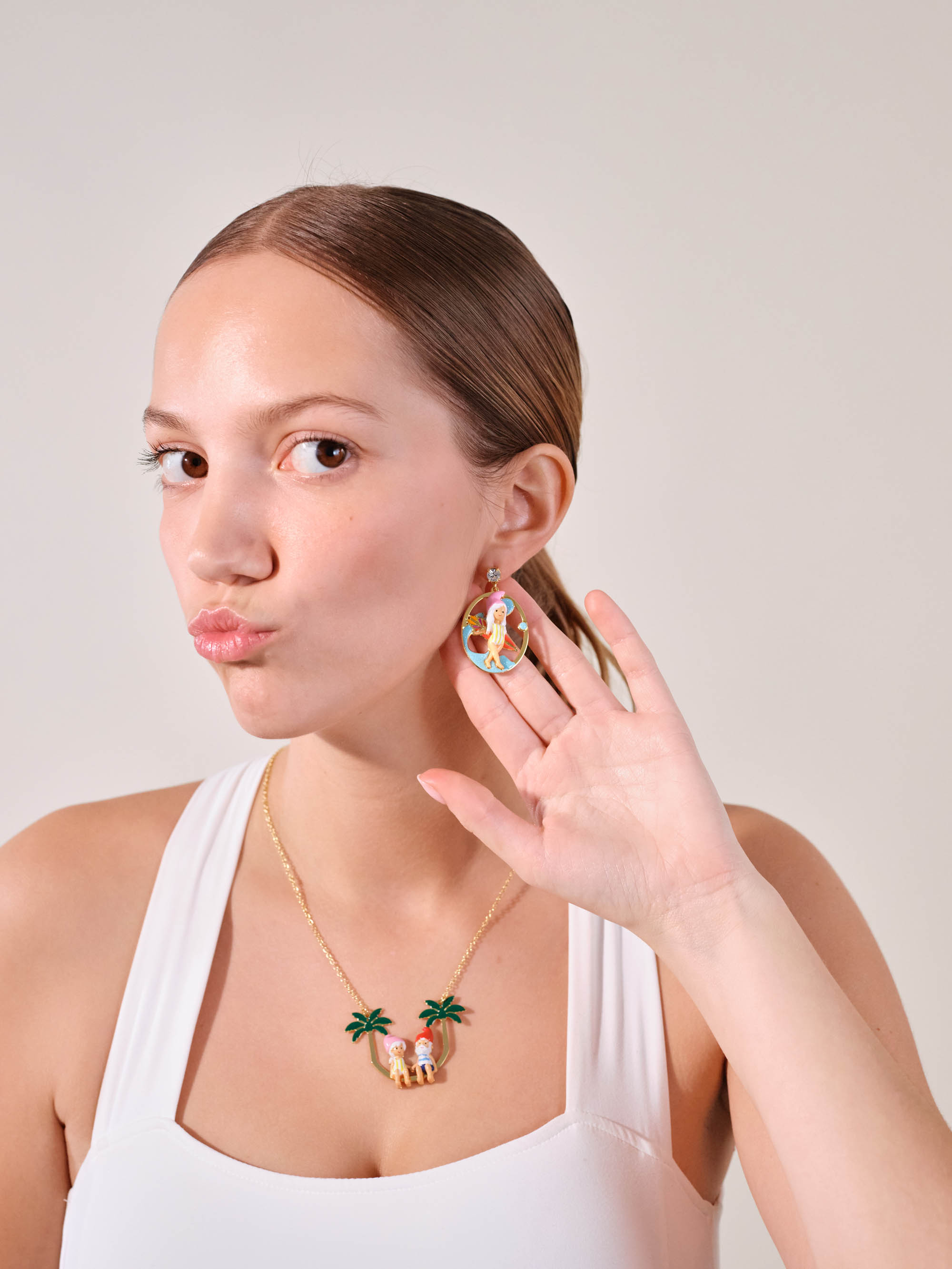 Surfing Toadstool family couple asymmetrical earrings