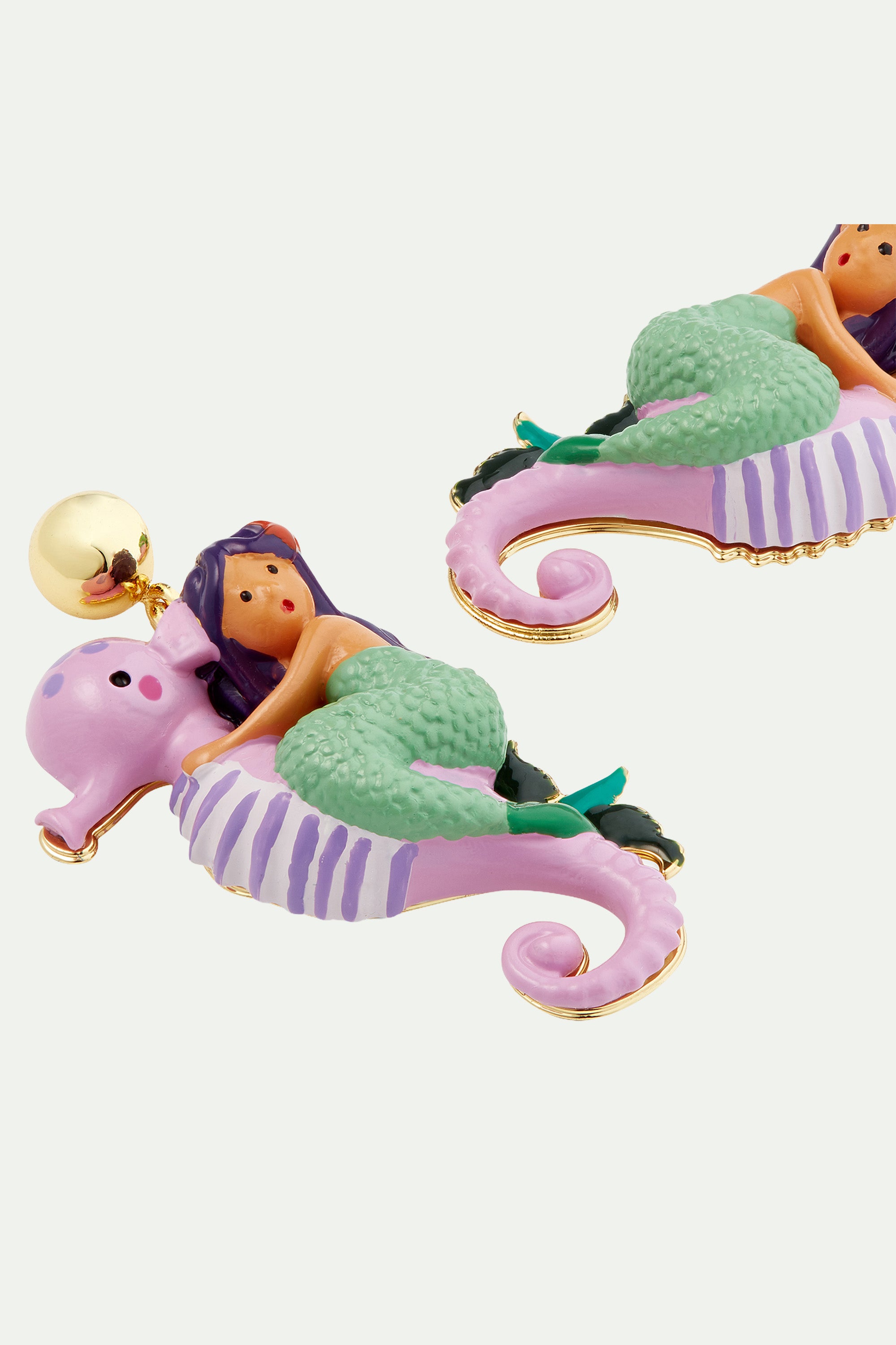 Mermaid and seahorse clip-on earrings