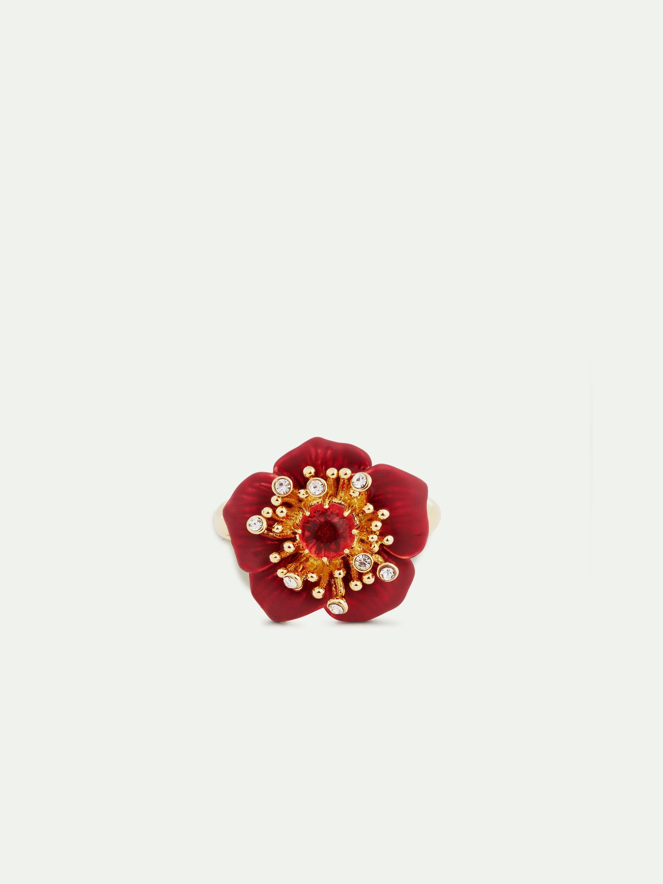 Bague fine fleur d'hellébore rouge