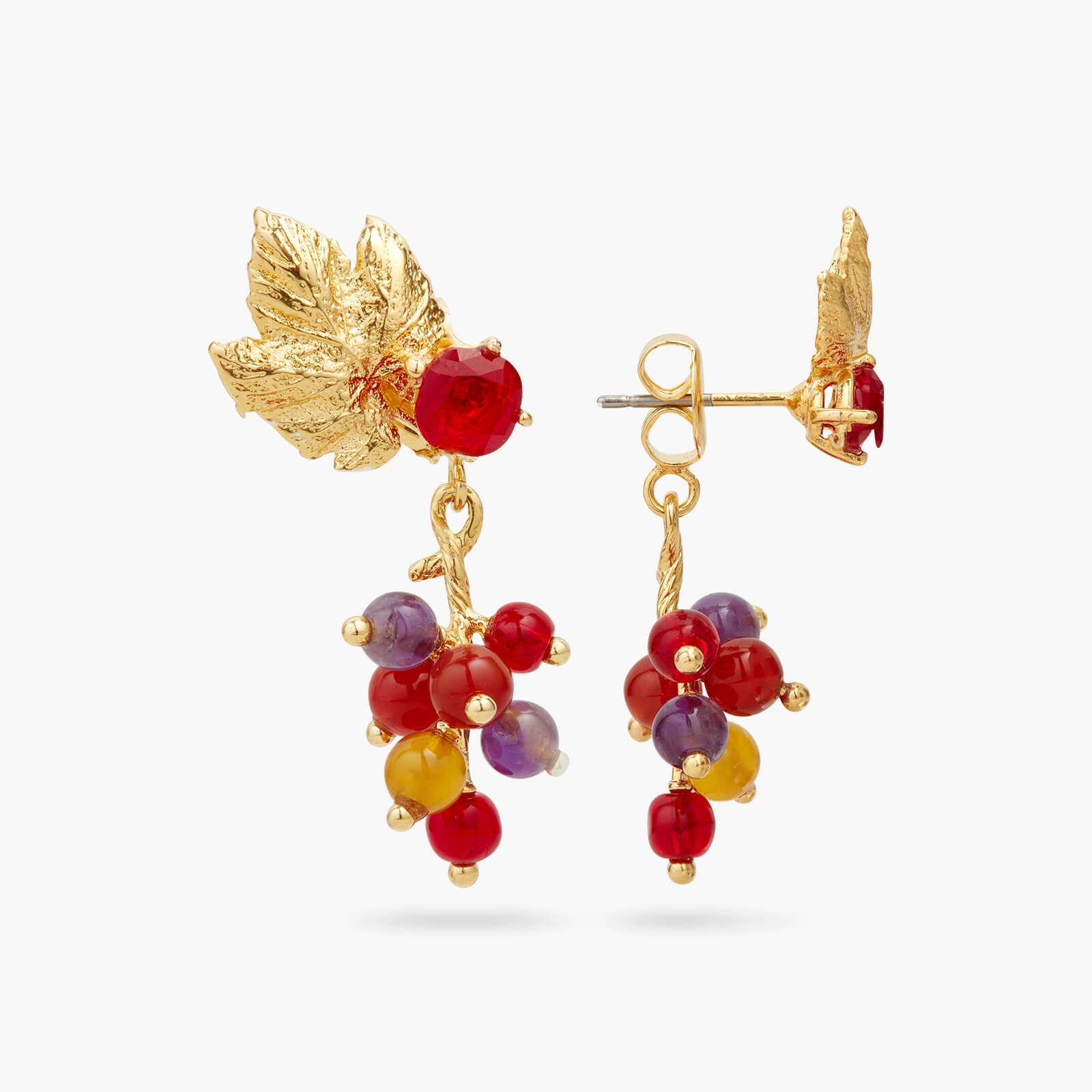 Boucles d'oreilles Tiges Raisin et Feuille de Vigne