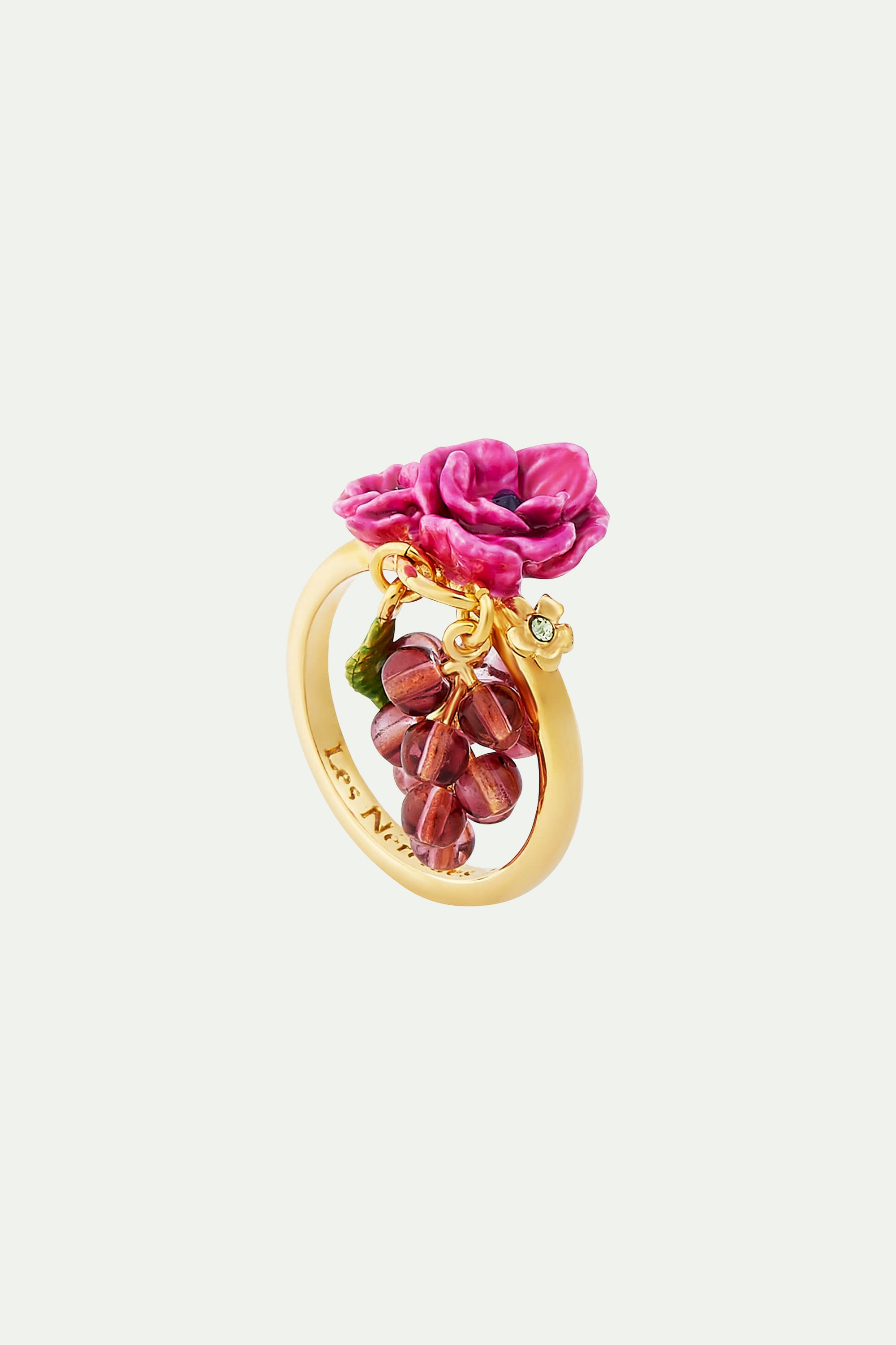 Bague fleur de pavot violet et grappe de raisin