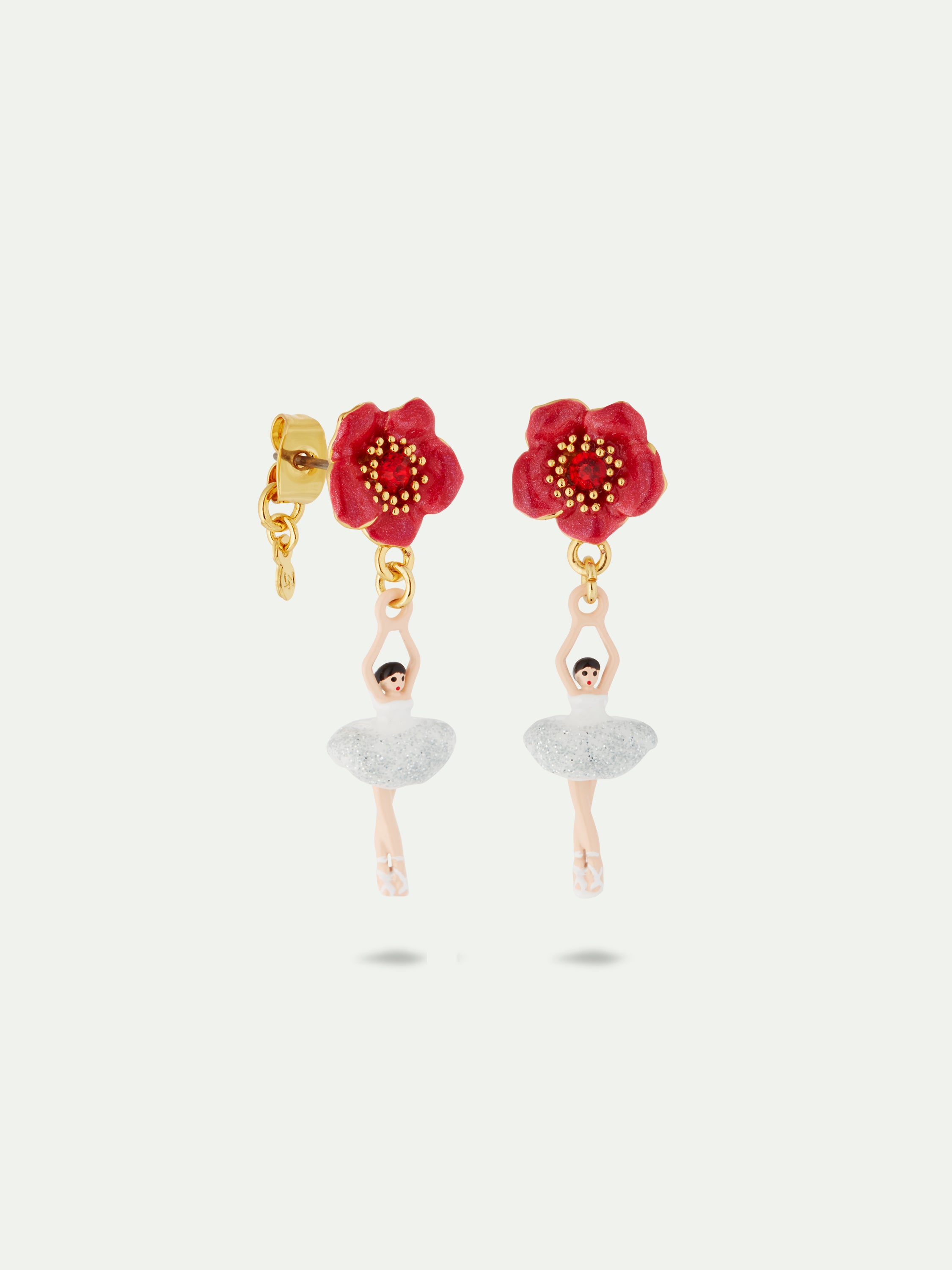 Boucles d'oreilles ballerine et fleur rouge