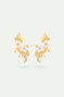 White jasmine and gold-plated leaves earrings