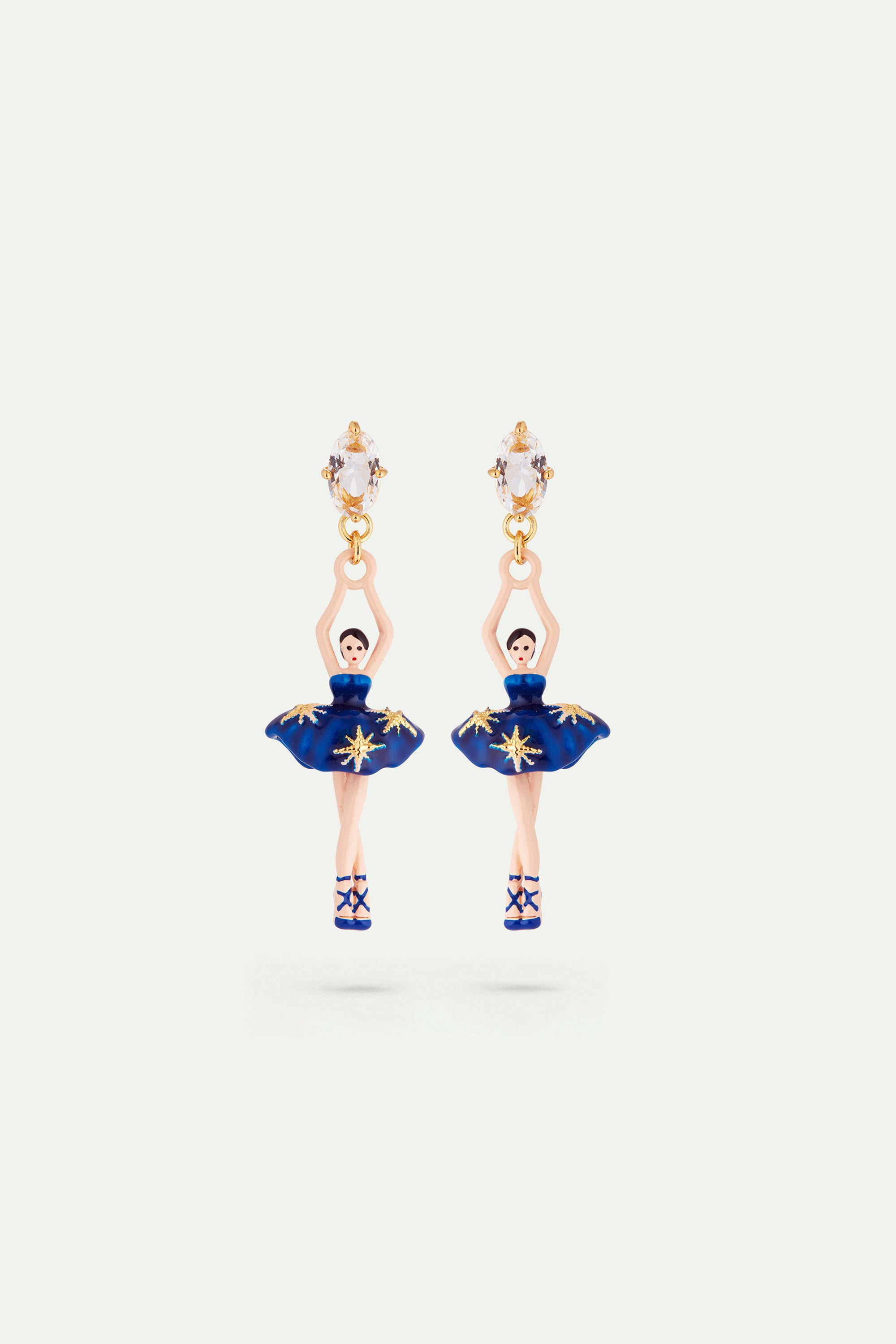 Boucles d'oreilles ballerine tutu bleu nuit et étoiles dorées