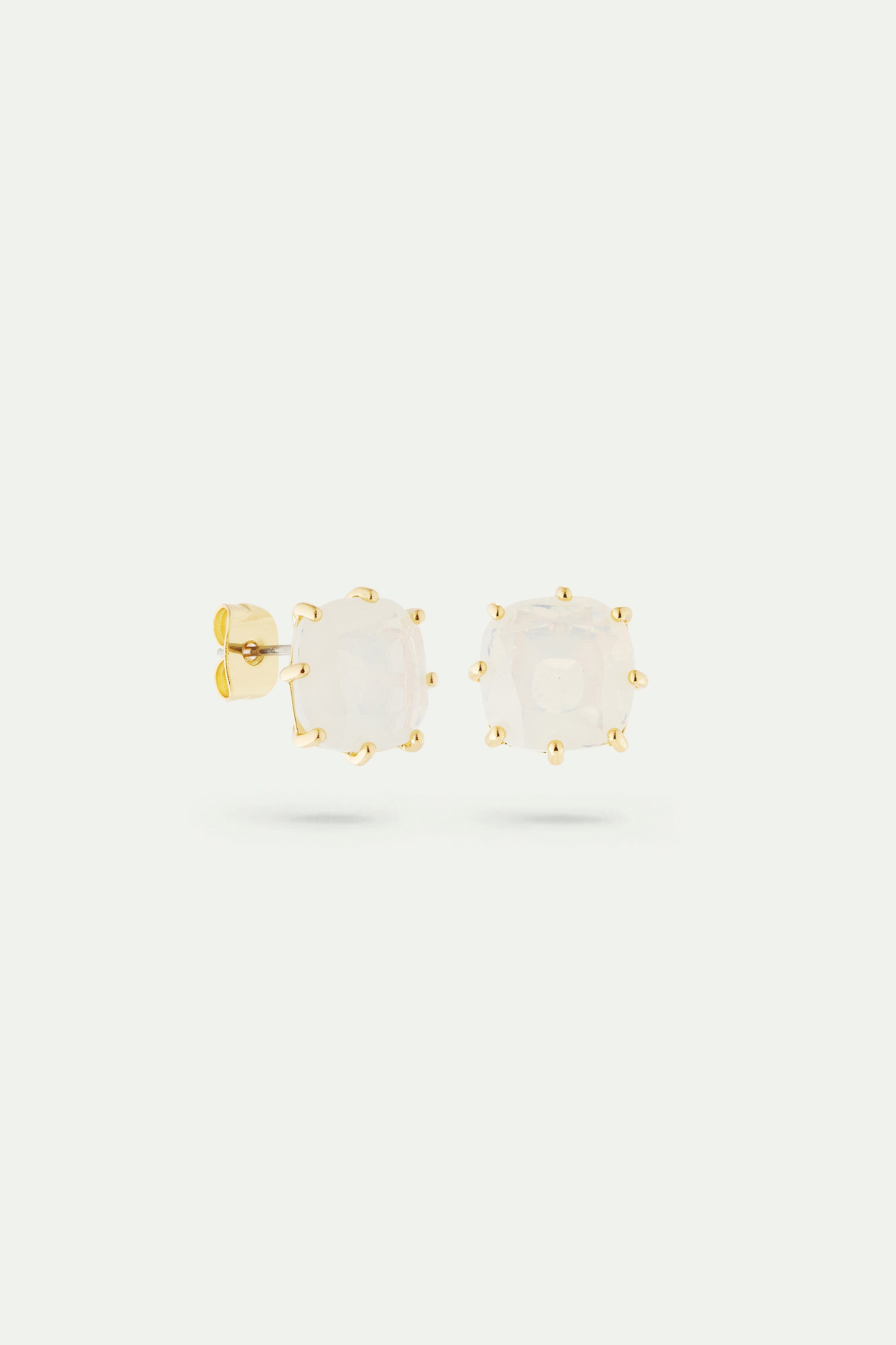 Boucles d'oreilles pierre carrée La Diamantine blanc opalescent