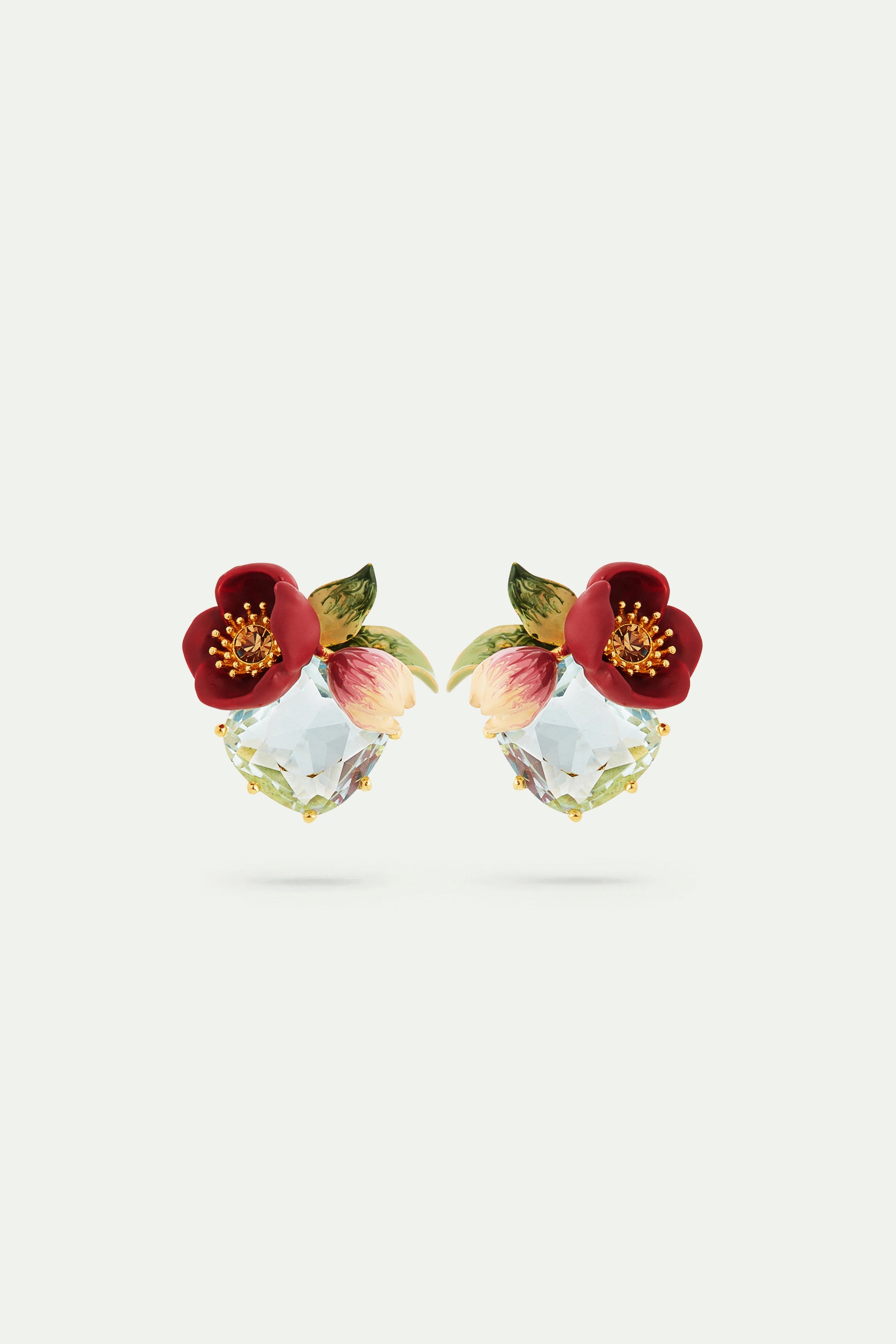 Pendientes flor de eléboro roja y piedra facetada