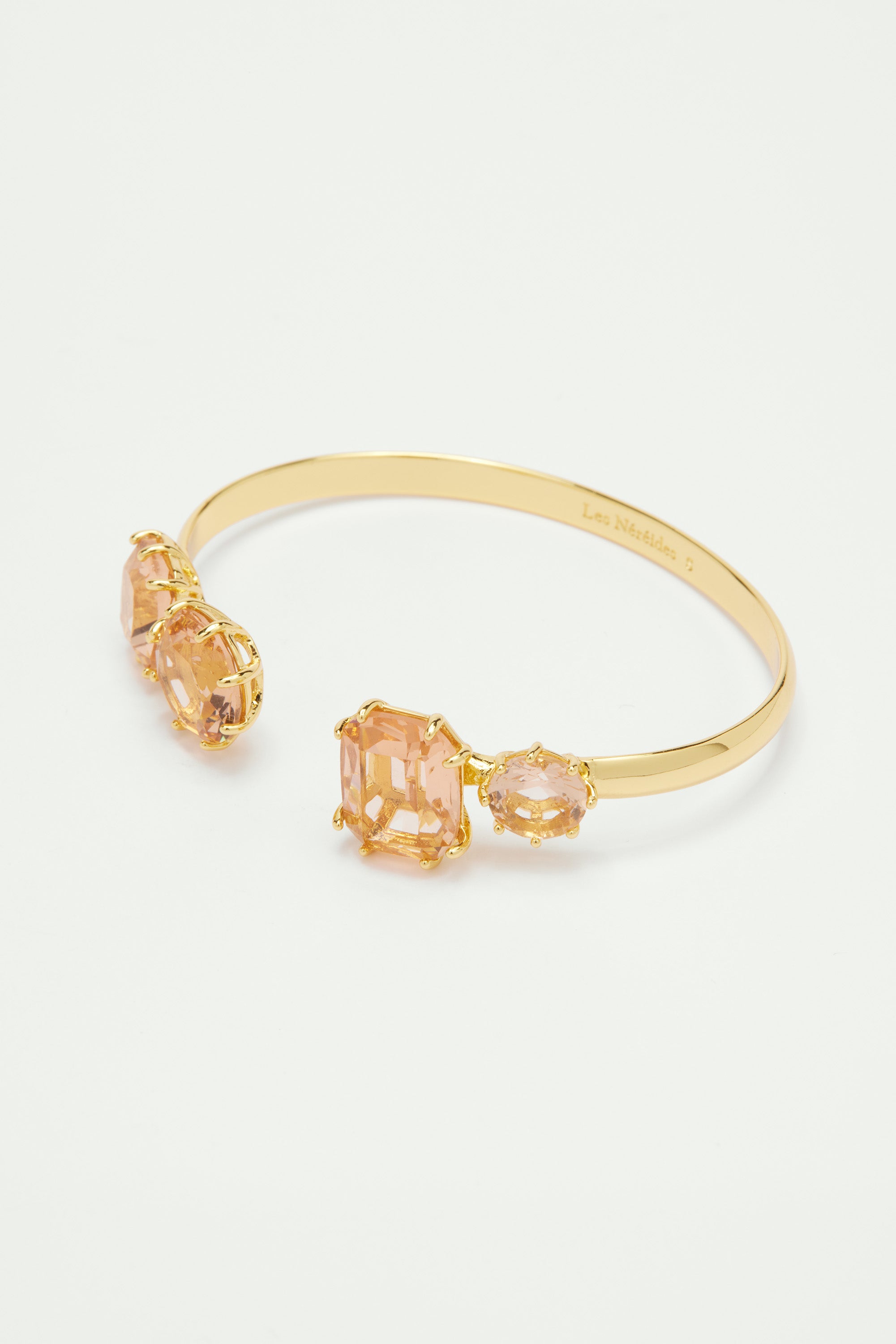 Apricot pink diamantine 4 stone bangle bracelet