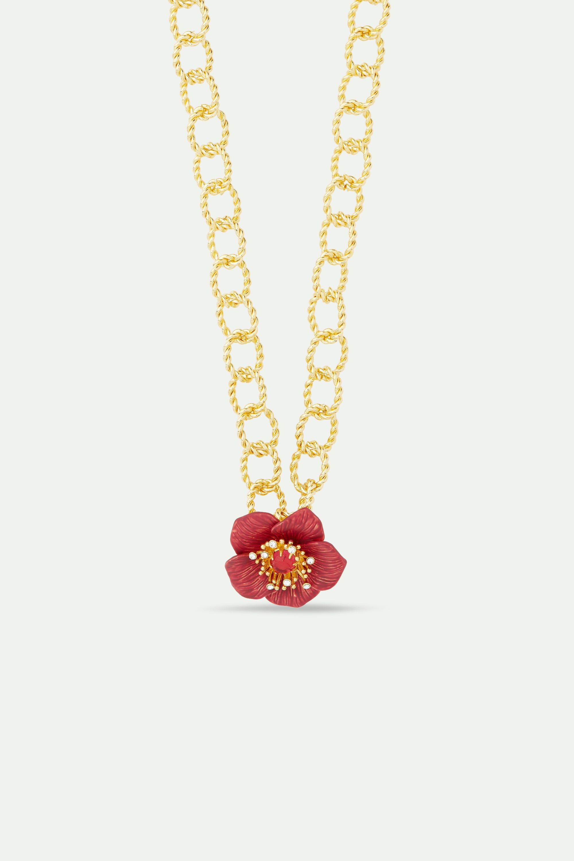 Collier pendentif fleur d'hellébore rouge