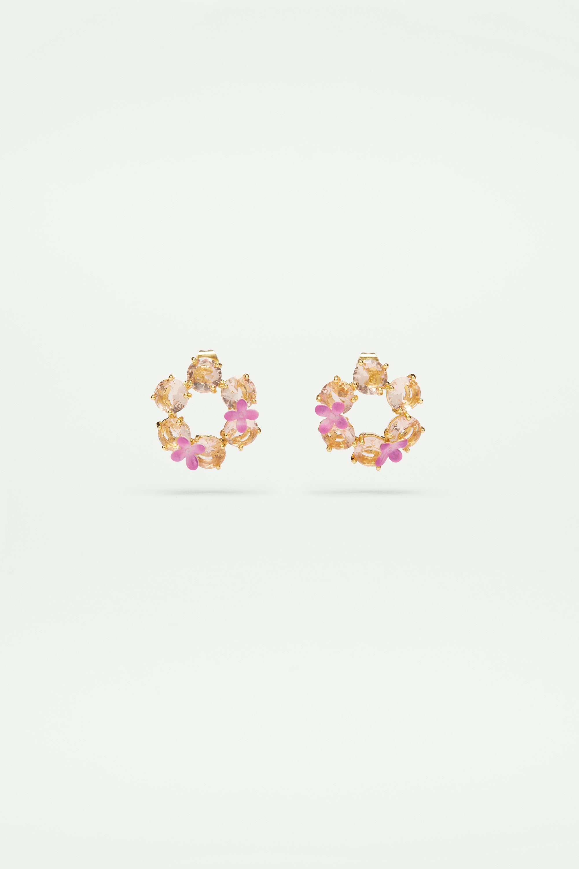 Apricot pink diamantine 6 round stone post earrings