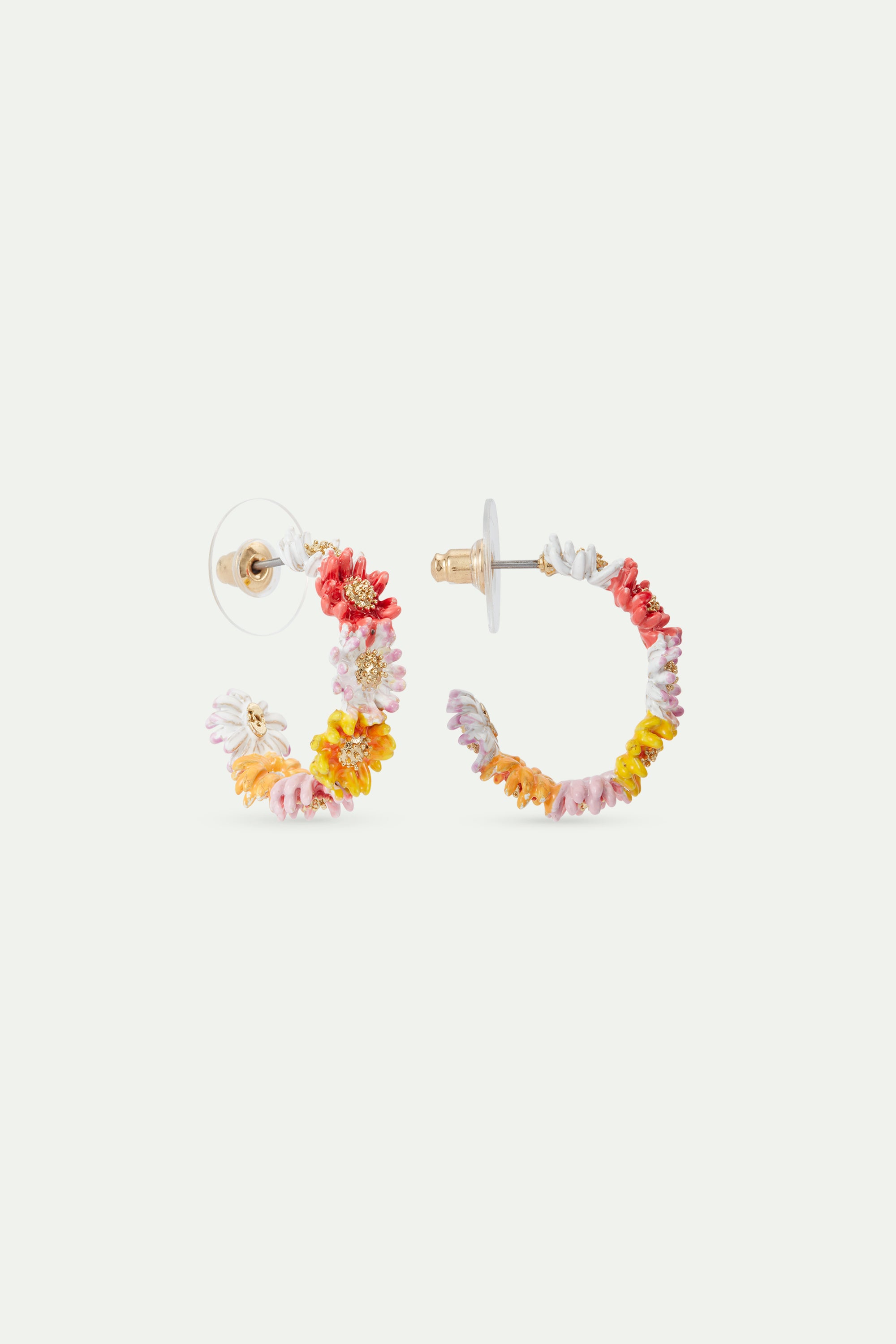 Daisy and zinnia crown hoop earrings