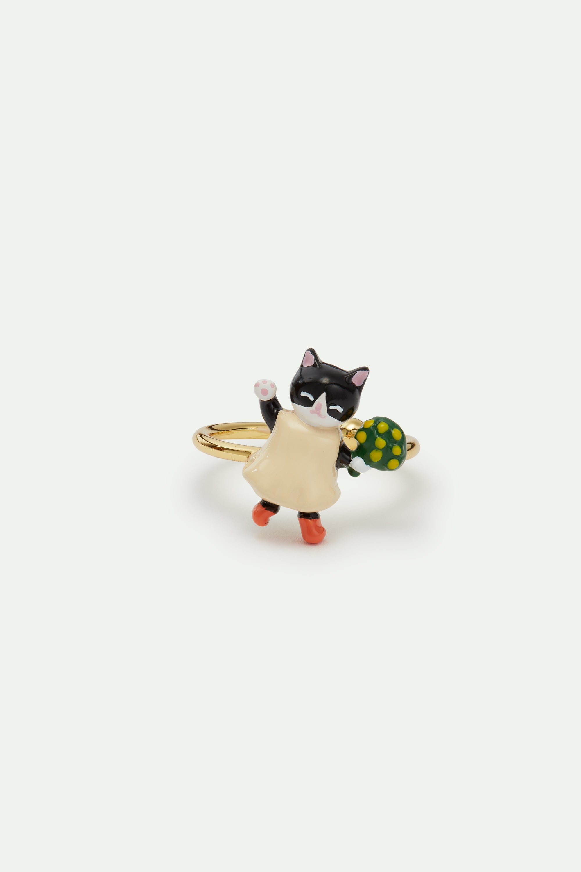 Bague ajustable chaton noir et bouquet de fleur