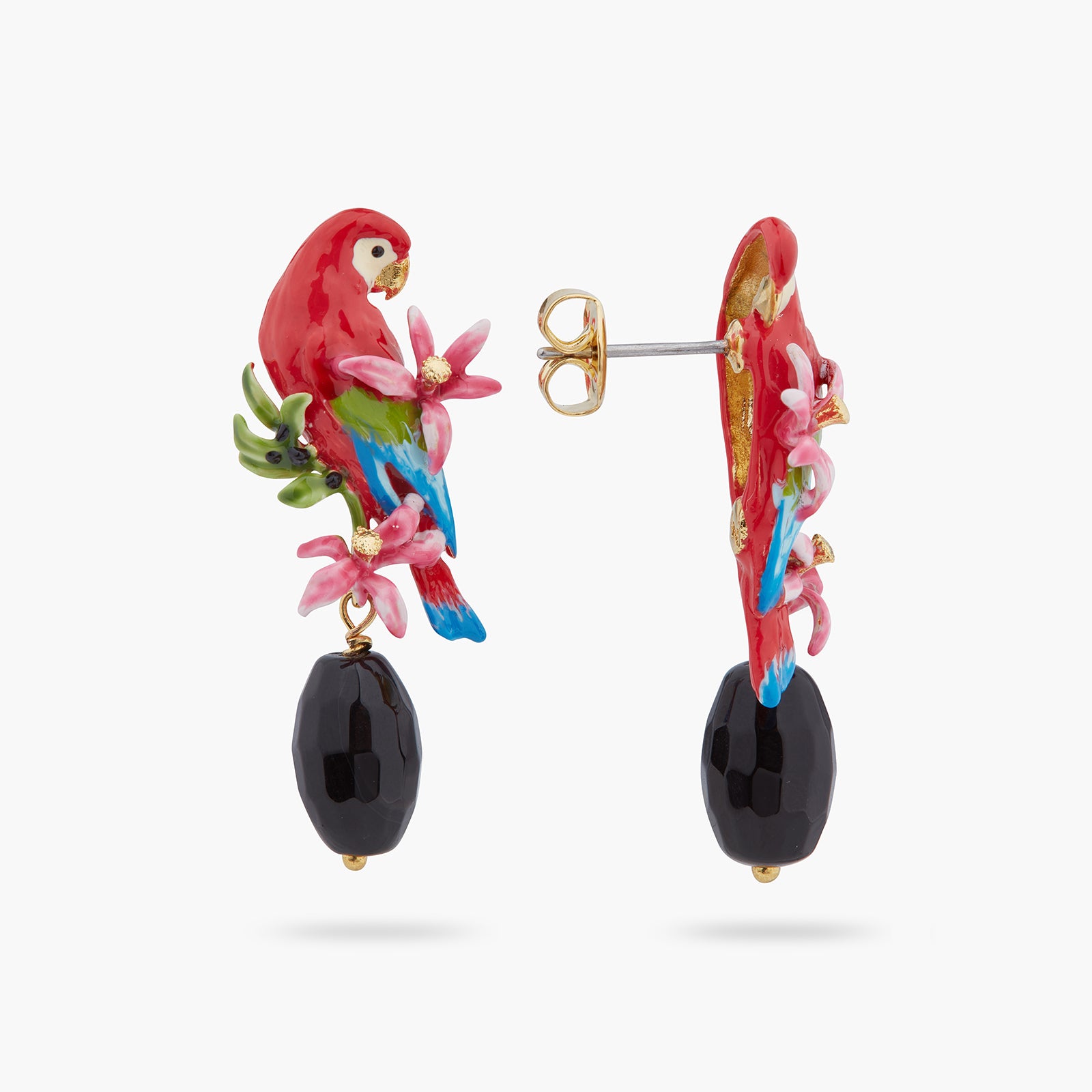 Parrot and bauhinia flower post earrings