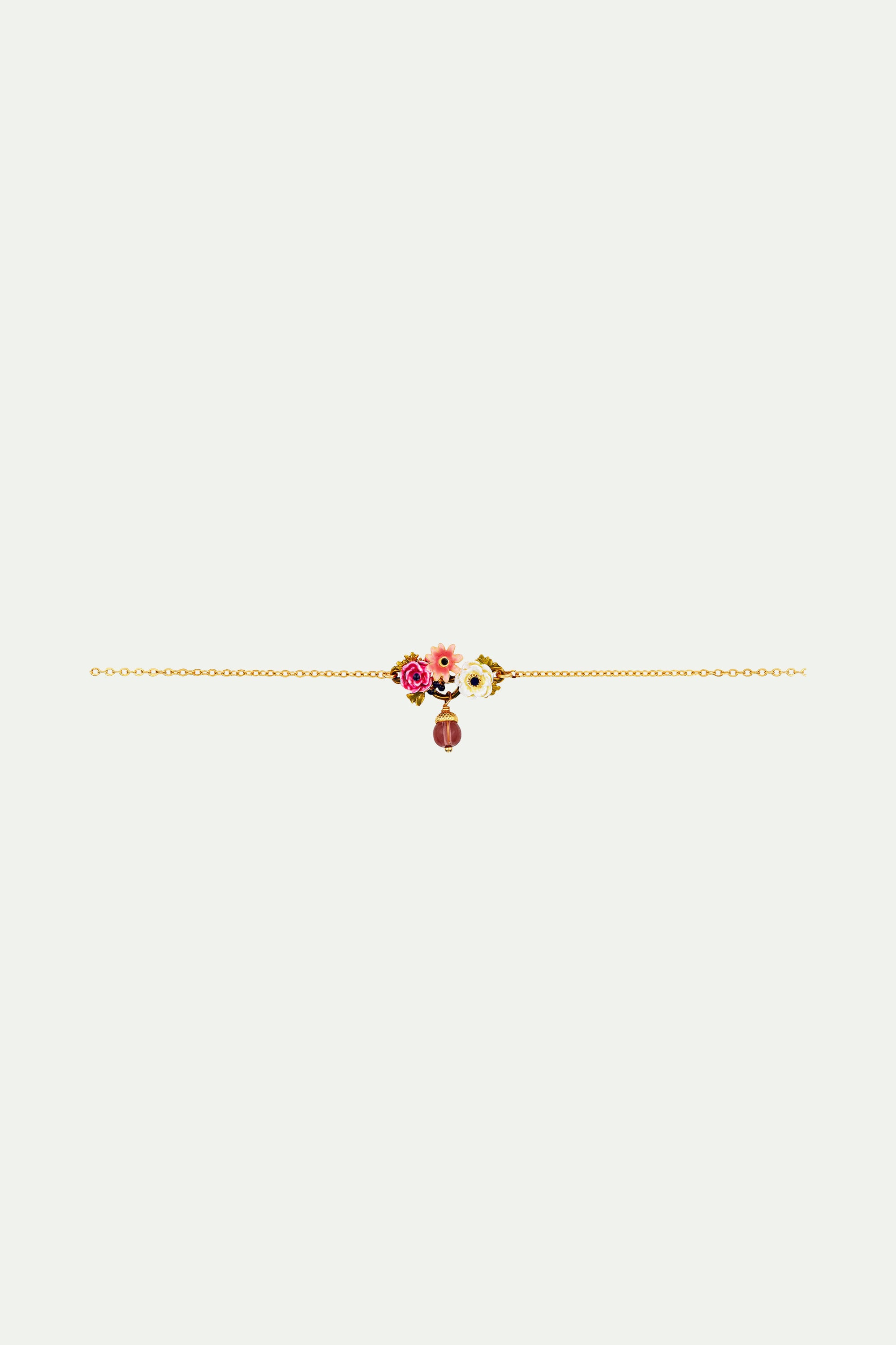 Pulsera fina flores de adormidera y pequeña bellota 