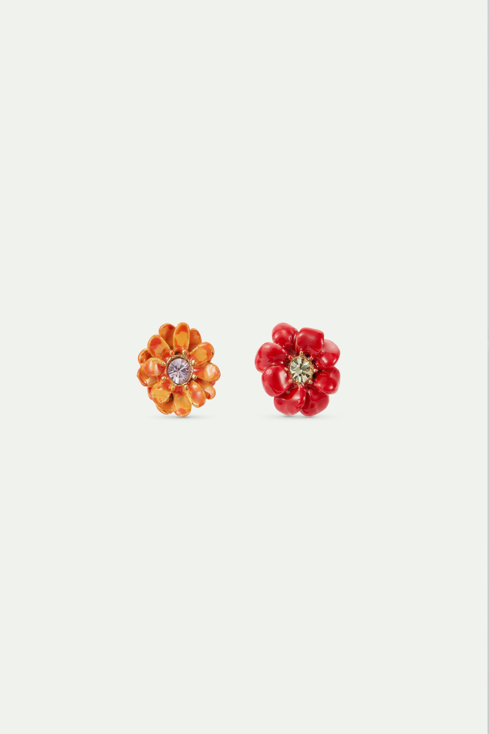 Boucles d'oreilles tiges petites fleurs zinnias rouge et orange