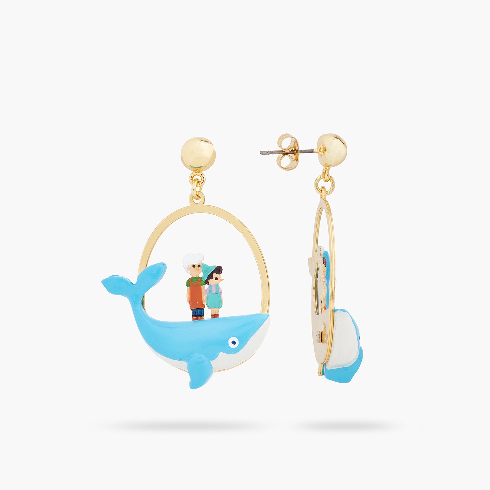 Boucles d'oreilles tiges Gepetto et Pinocchio sur la baleine