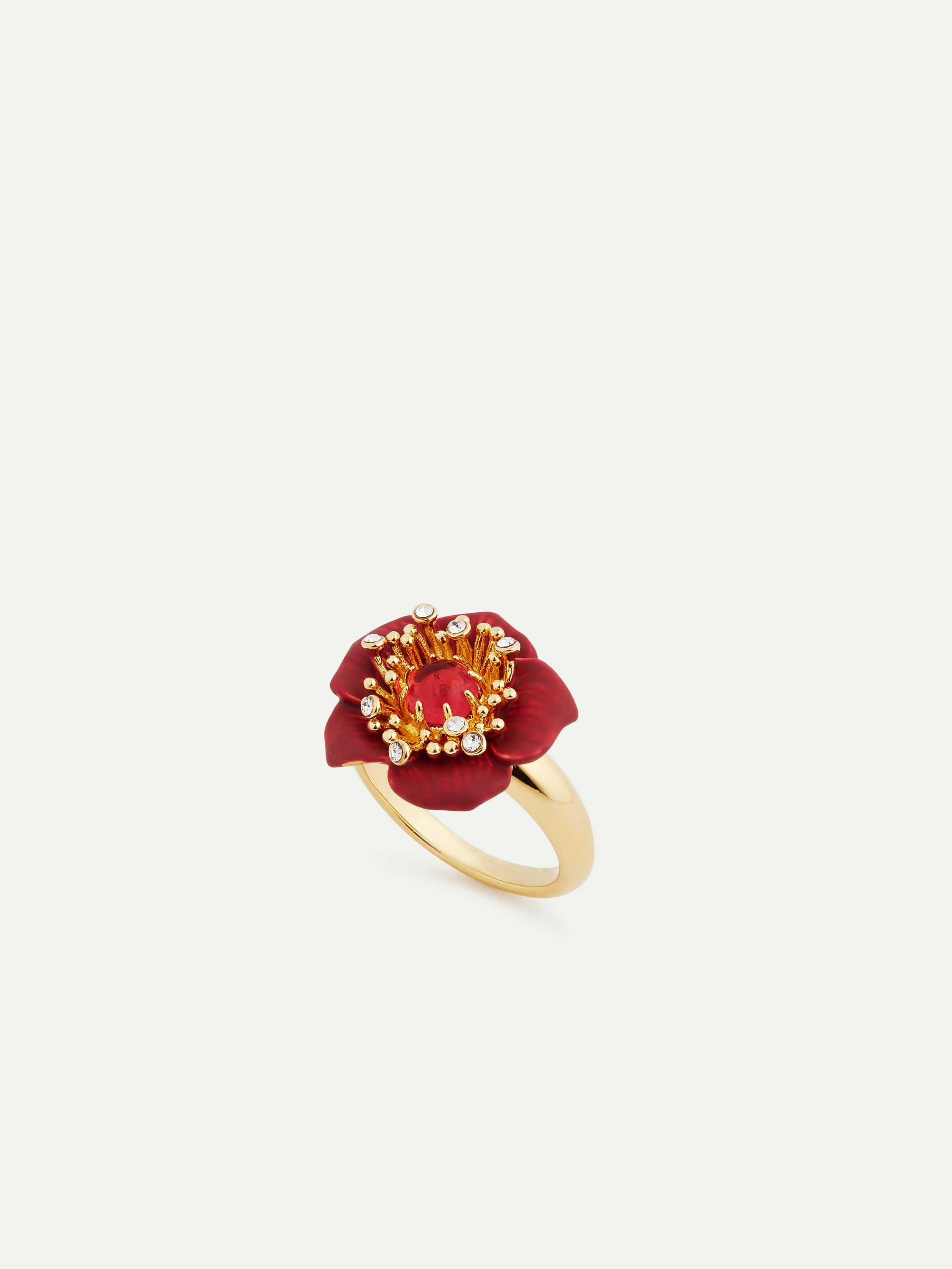 Bague fine fleur d'hellébore rouge