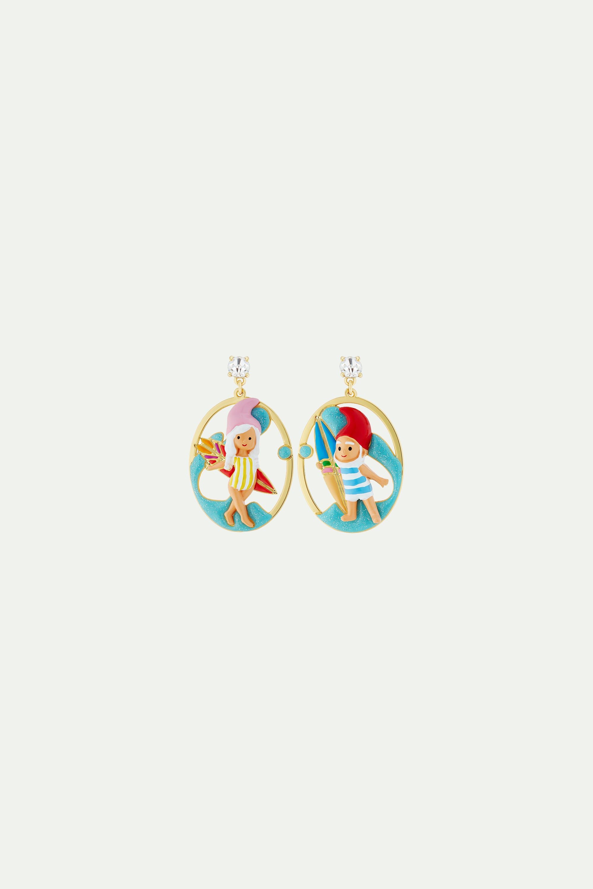 Surfing Toadstool family couple asymmetrical post earrings