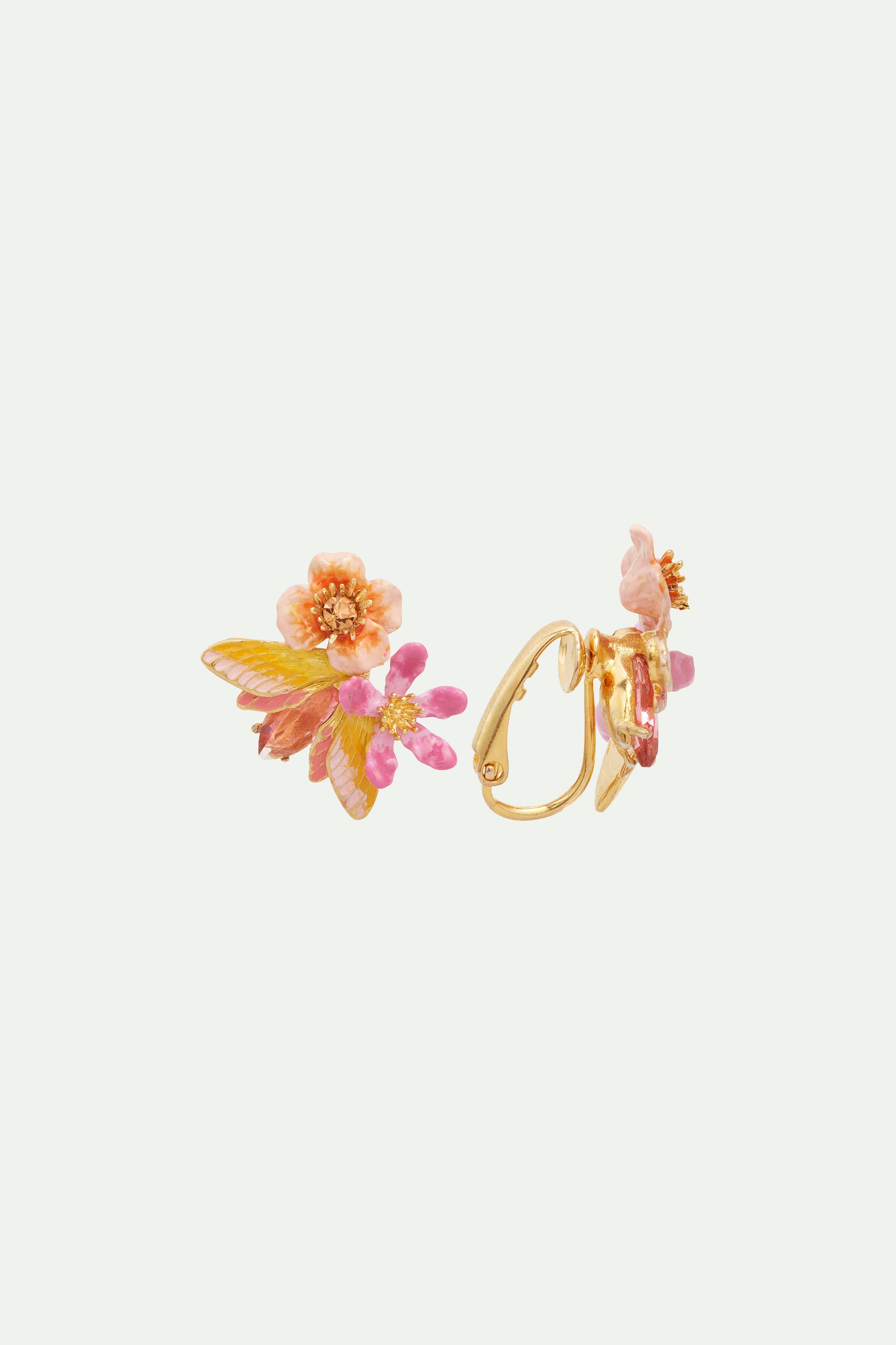 Vine butterfly and flower clip-on earrings