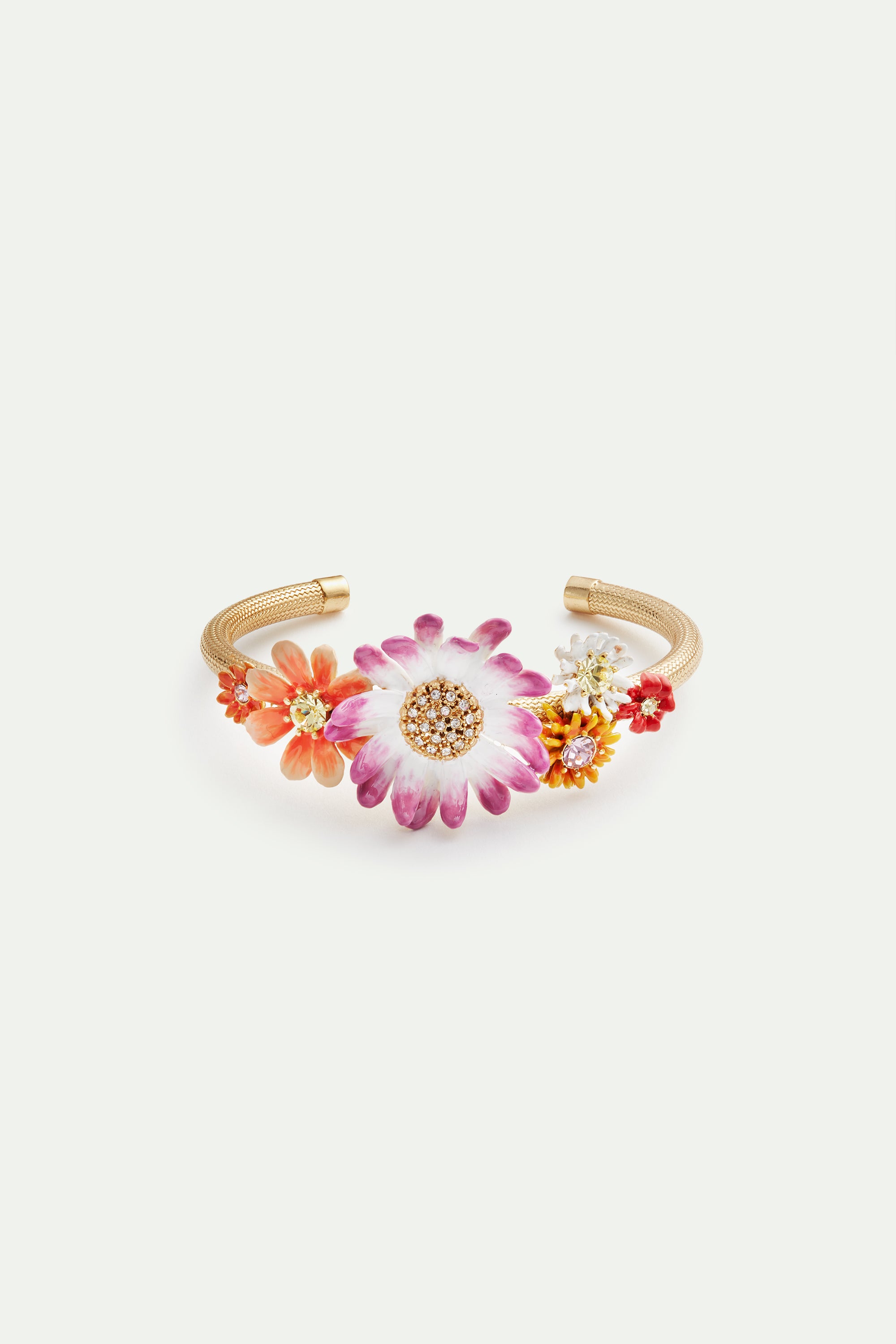 Daisy and zinnia cuff bracelet