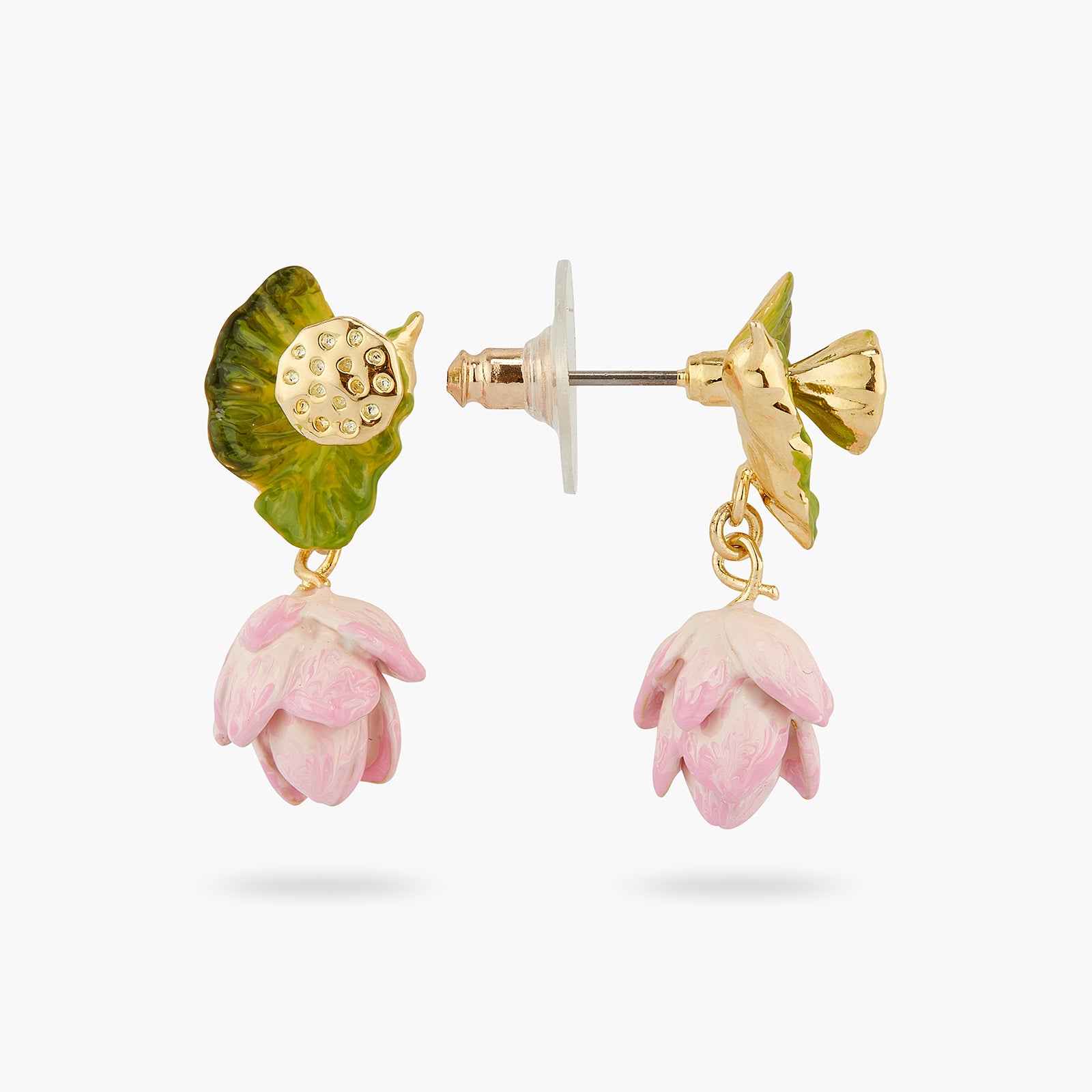 Boucles d'Oreilles Tiges Fleur de Lotus et Nénuphar