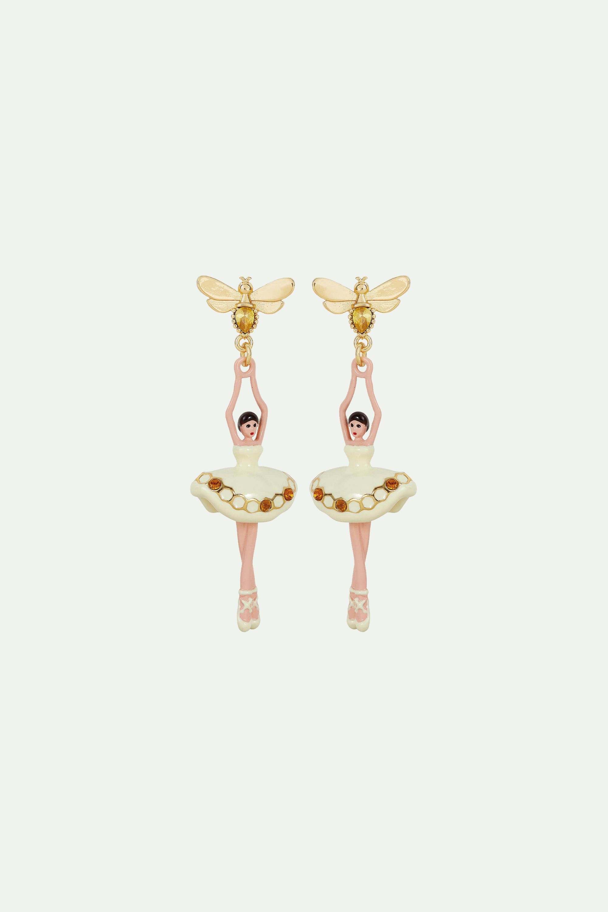 Boucles d'oreilles tiges pas de deux strass scintillants et abeilles