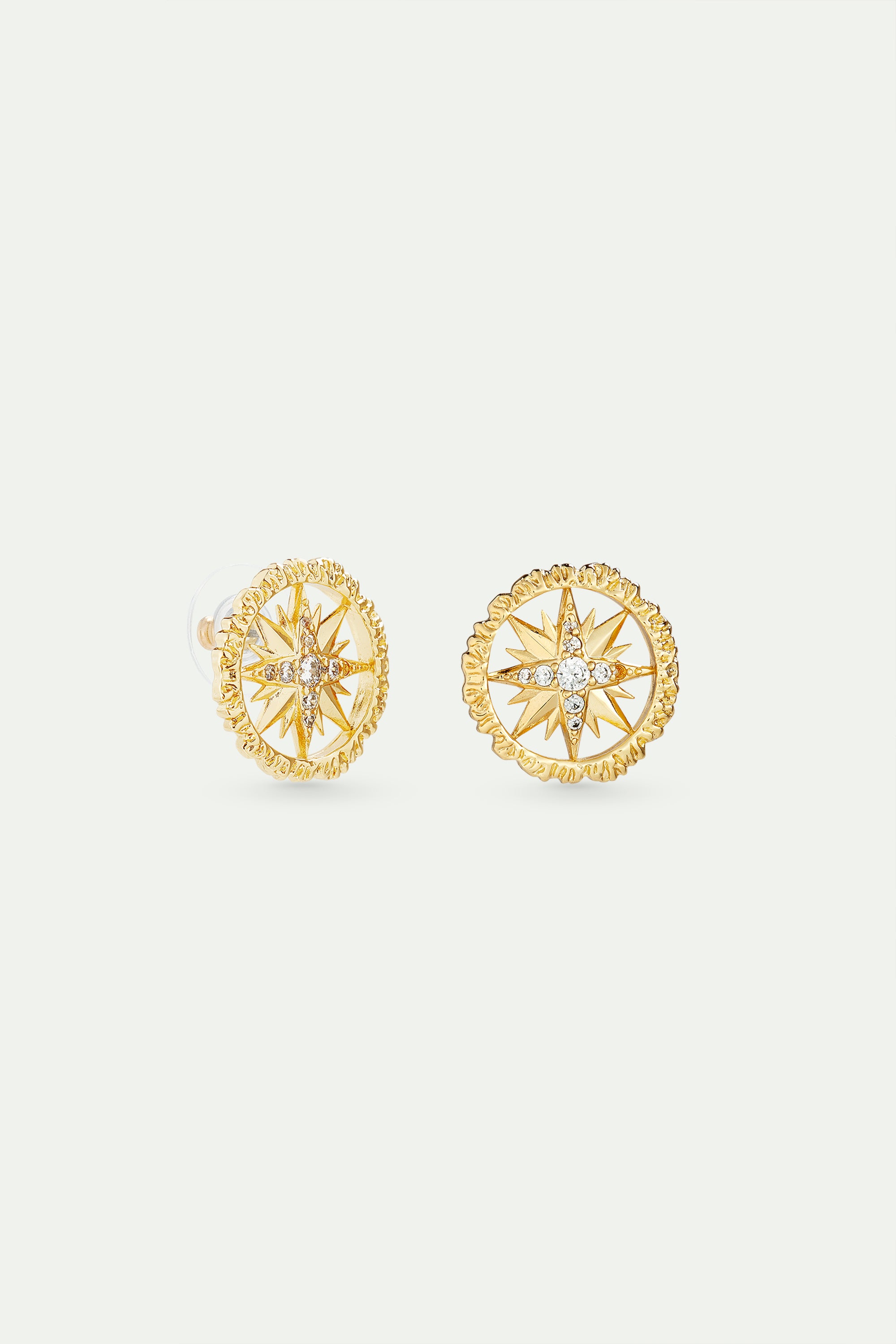 Golden compass rose post earring