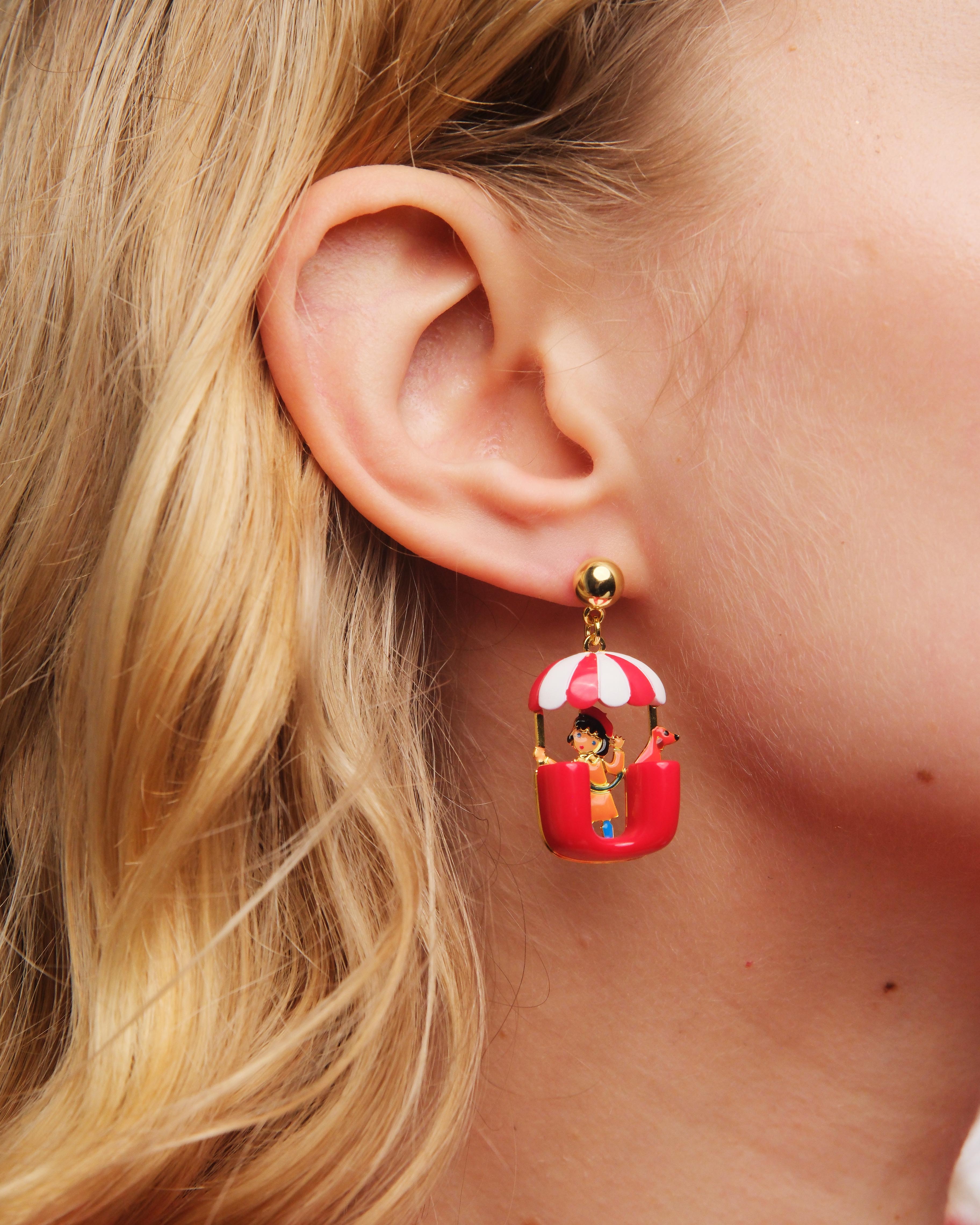 Little girl and dachshund on a ferris wheel earrings