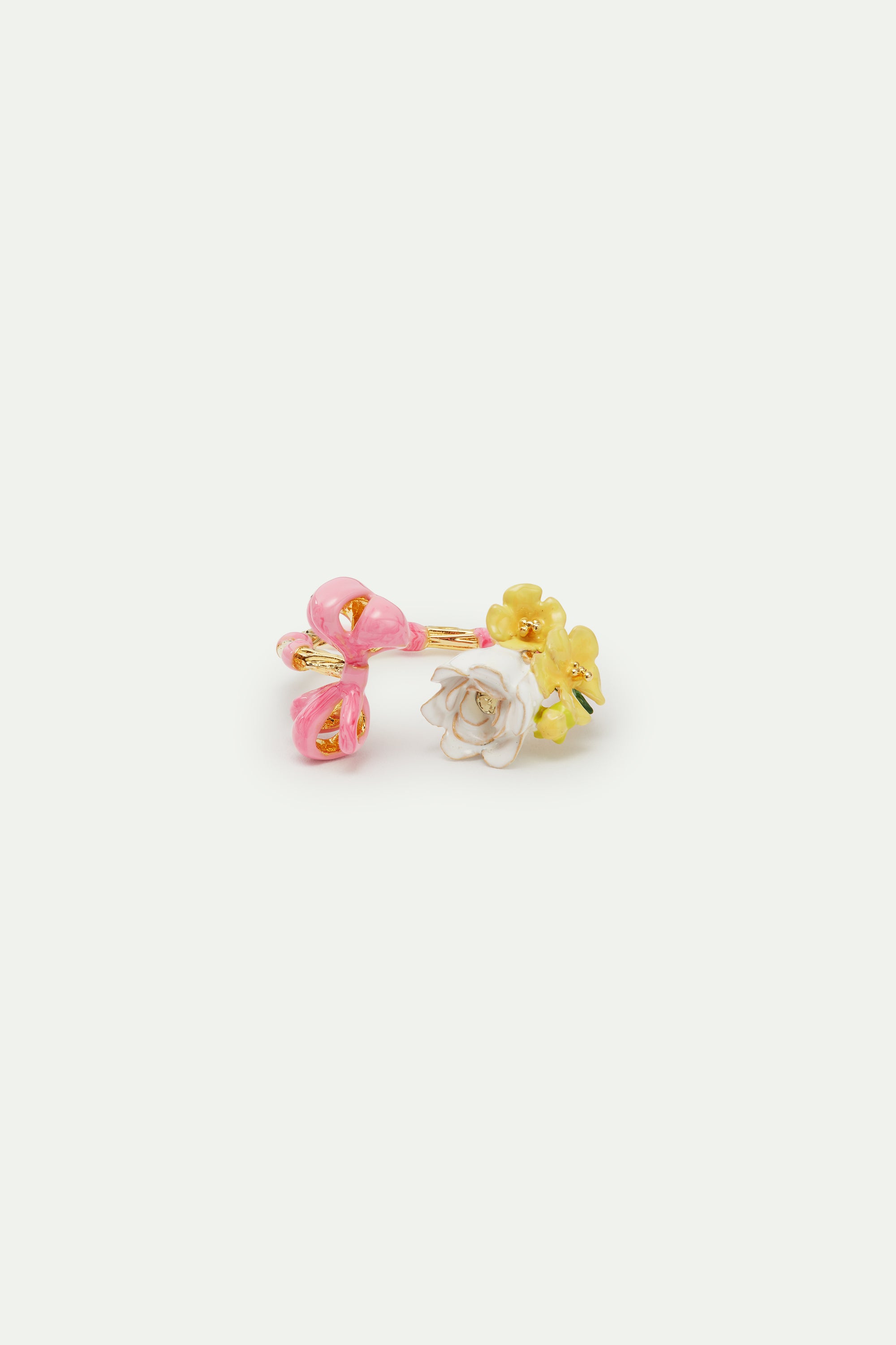 Bague ajustable ruban rose et fleurs