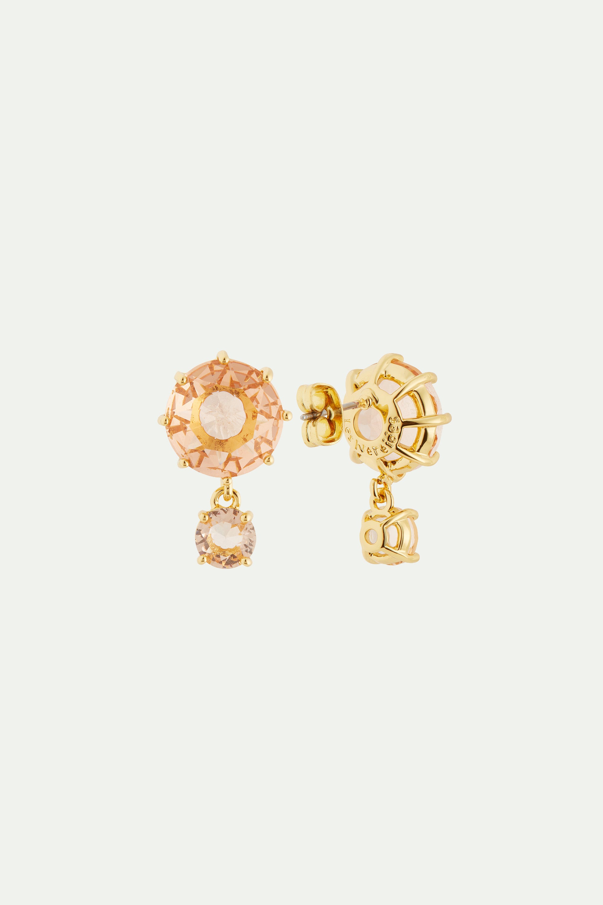 Apricot pink Diamantine 2 round stone post earrings