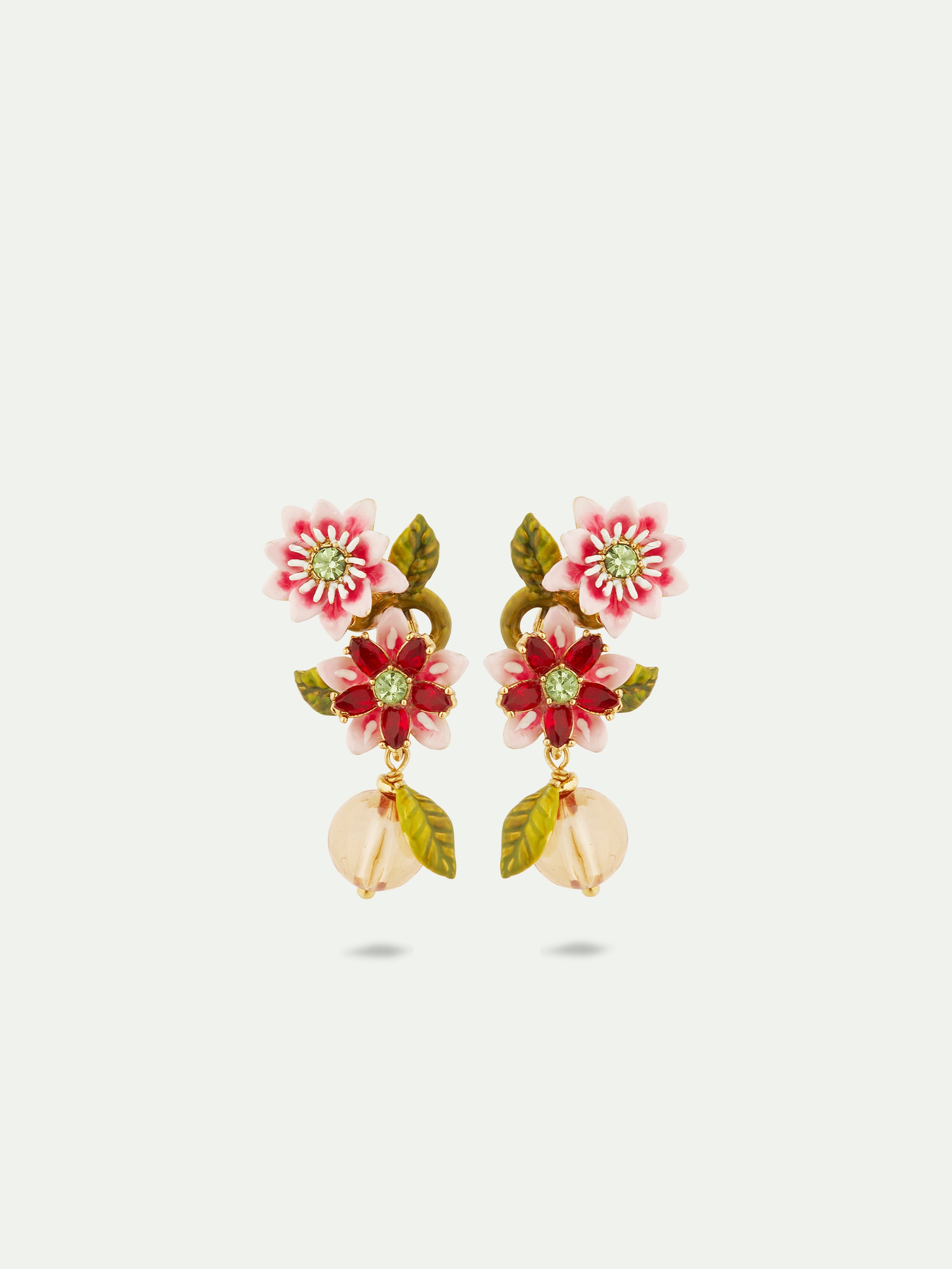 Boucles d'oreilles fleurs de passiflore et perle de verre