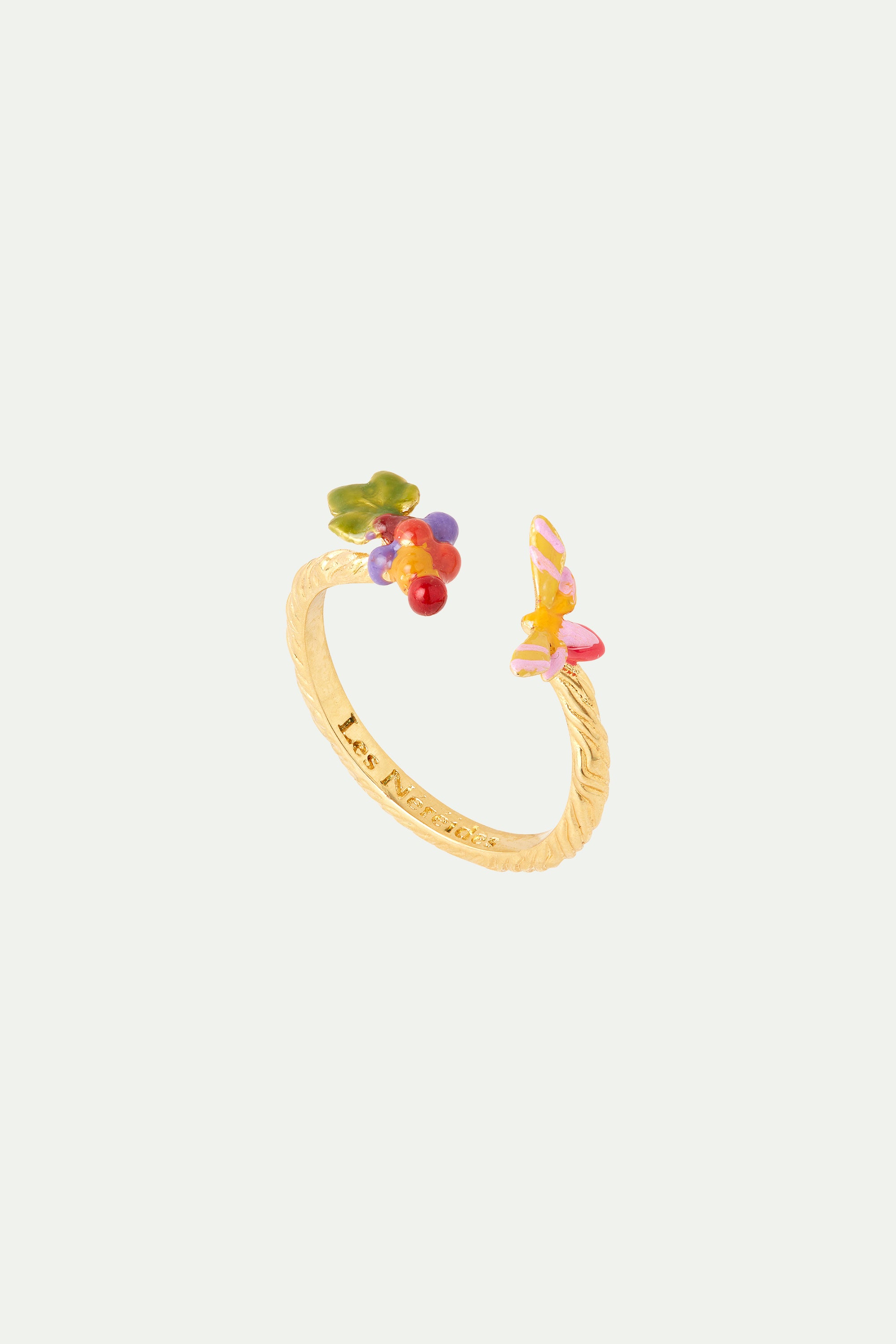 Bunch of grapes and vine butterfly adjustable ring