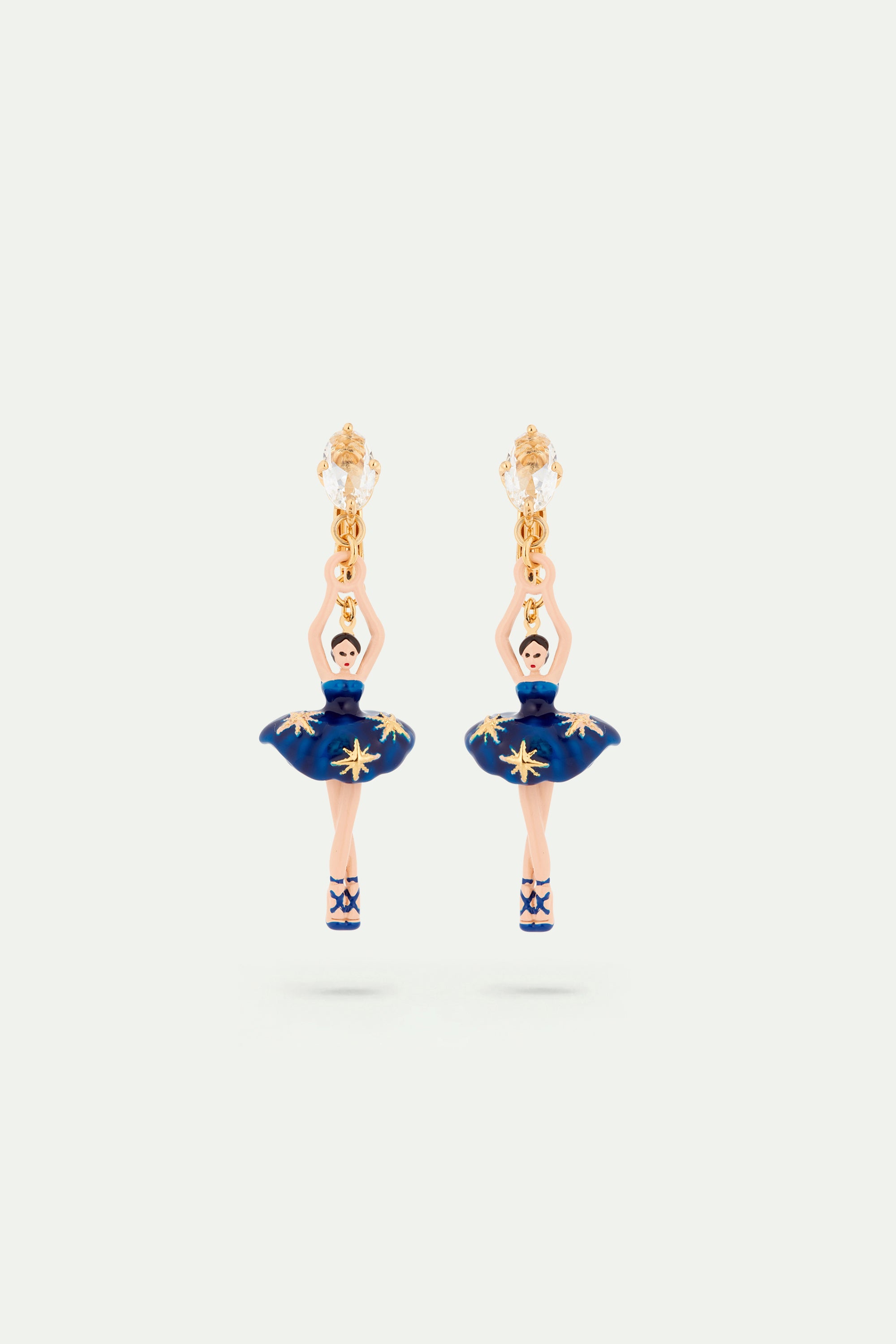 Boucles d'oreilles ballerine tutu bleu nuit et étoiles dorées