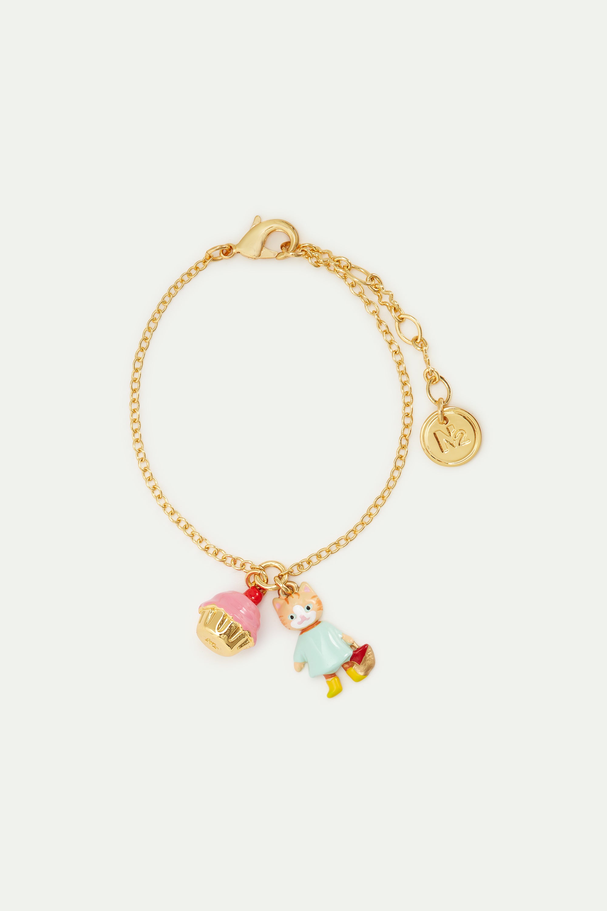 Bracelet pendentif chat roux et patisserie