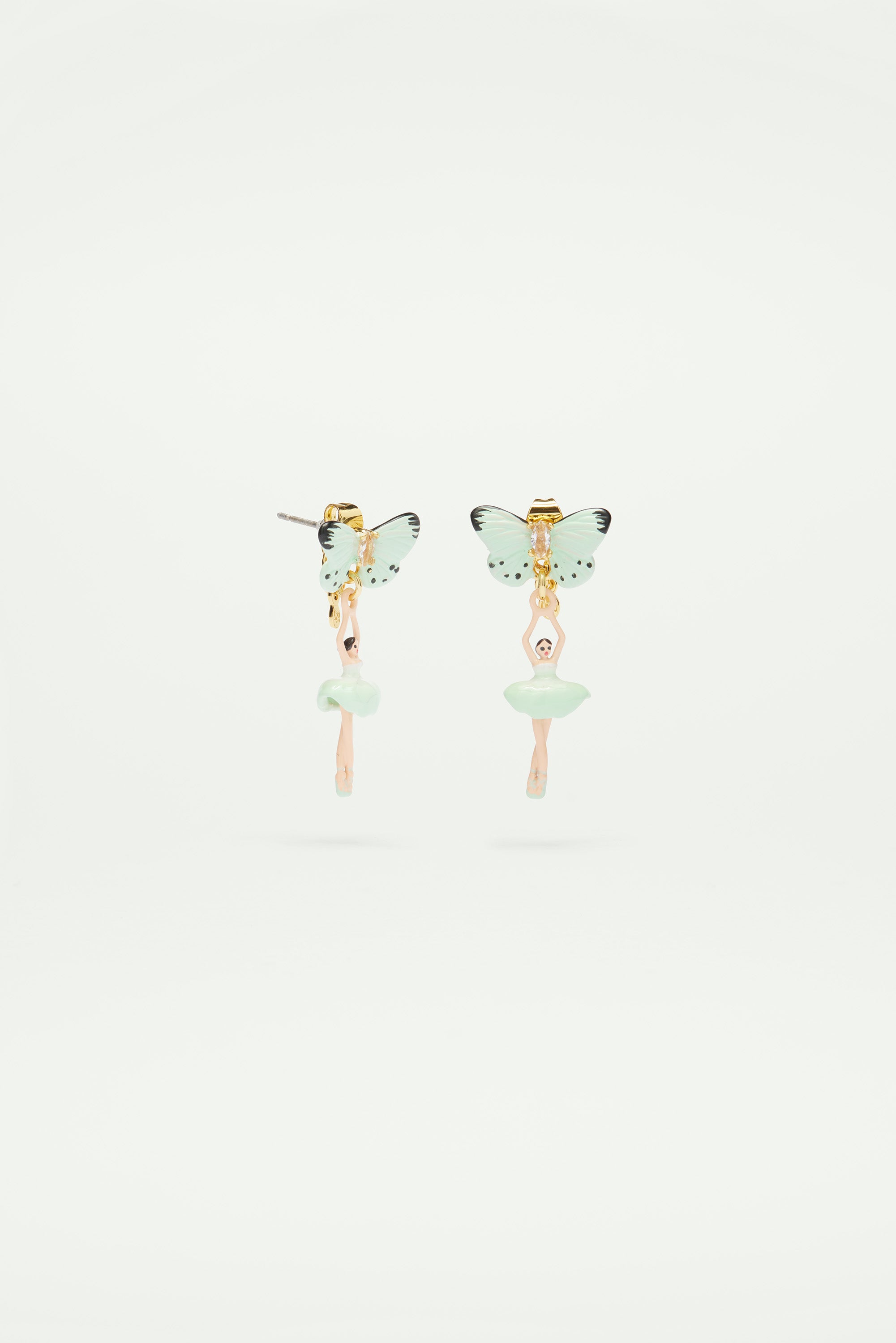 Mini pas de deux and aqua green butterfly post earrings
