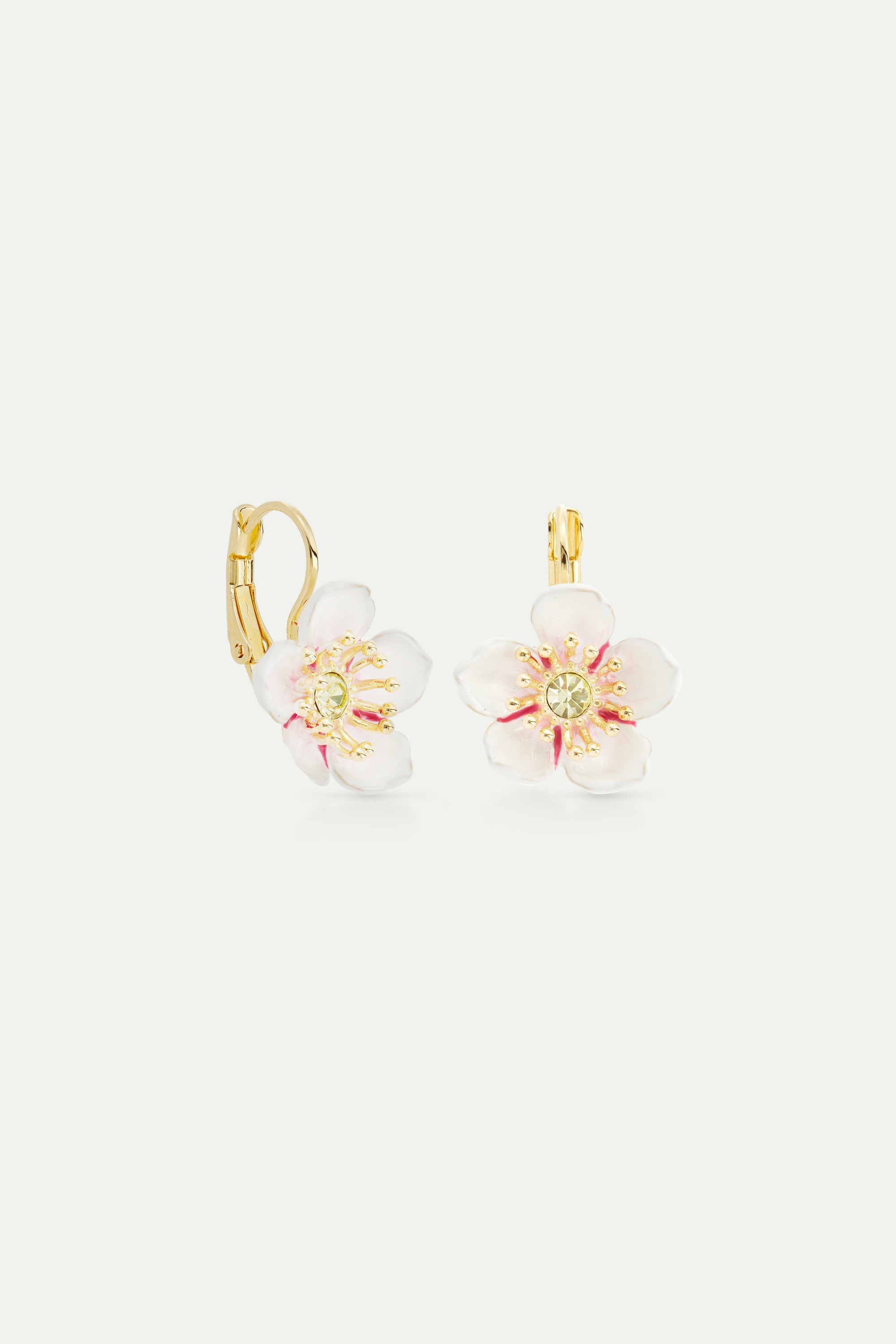 White cherry blossom sleeper earrings