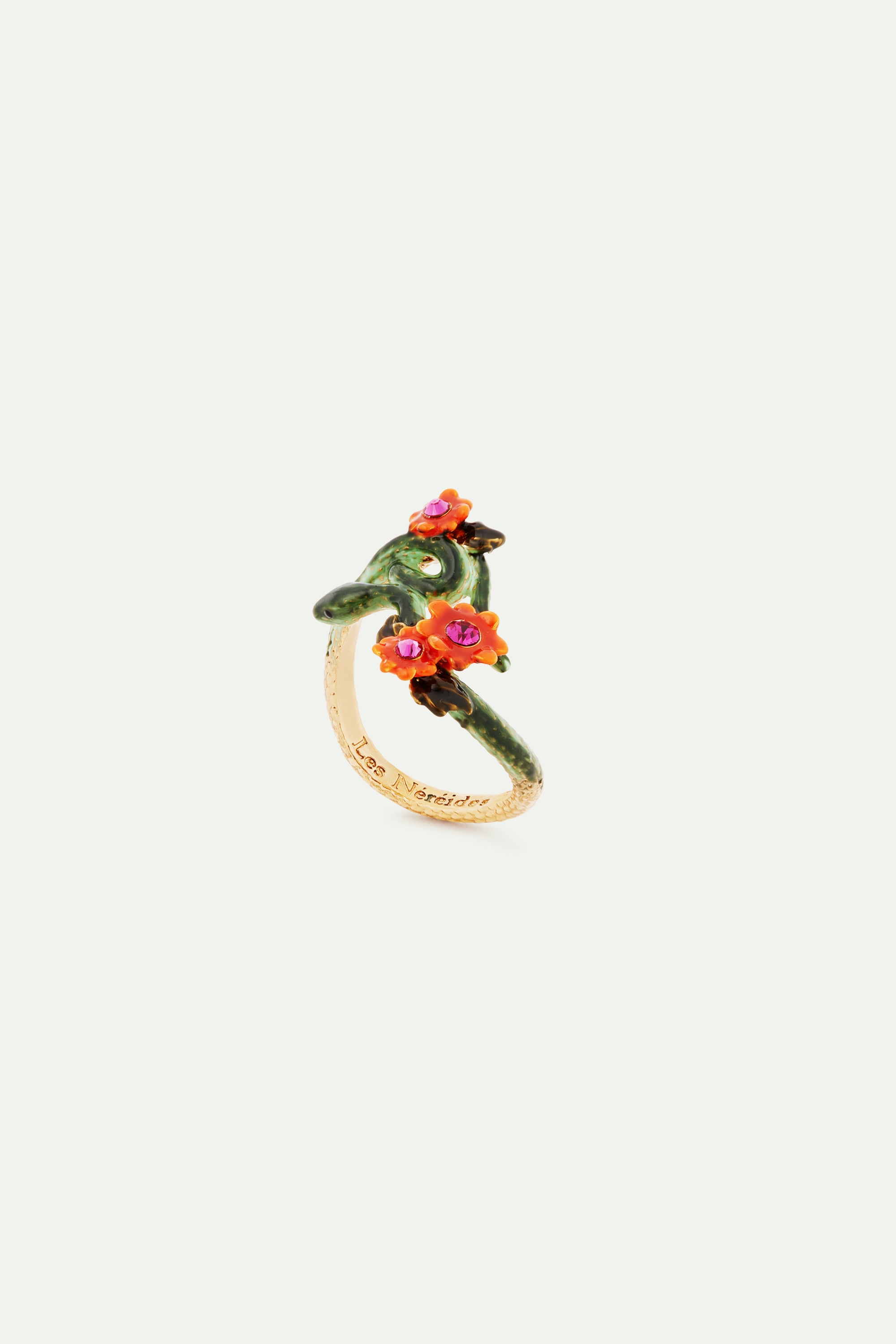 Snake and orange flowers cocktail ring