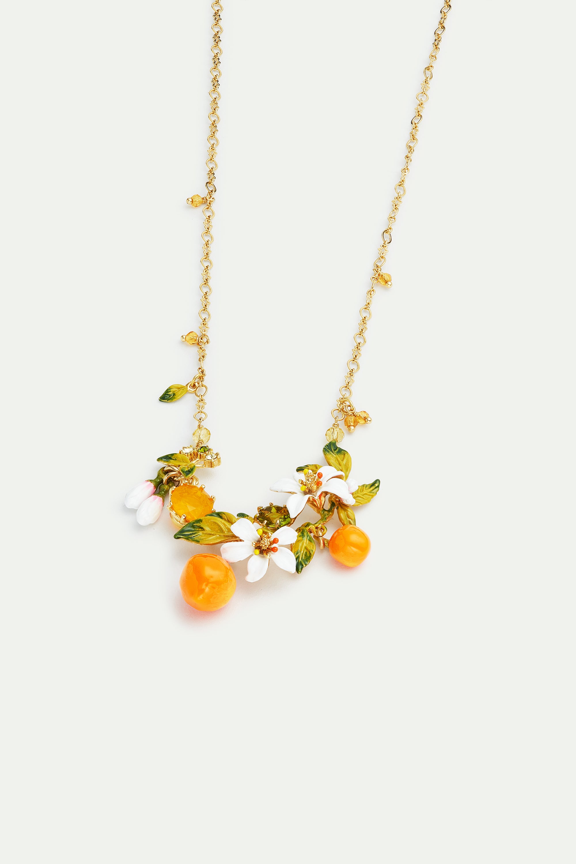 Orange blossoms and oranges collar necklace