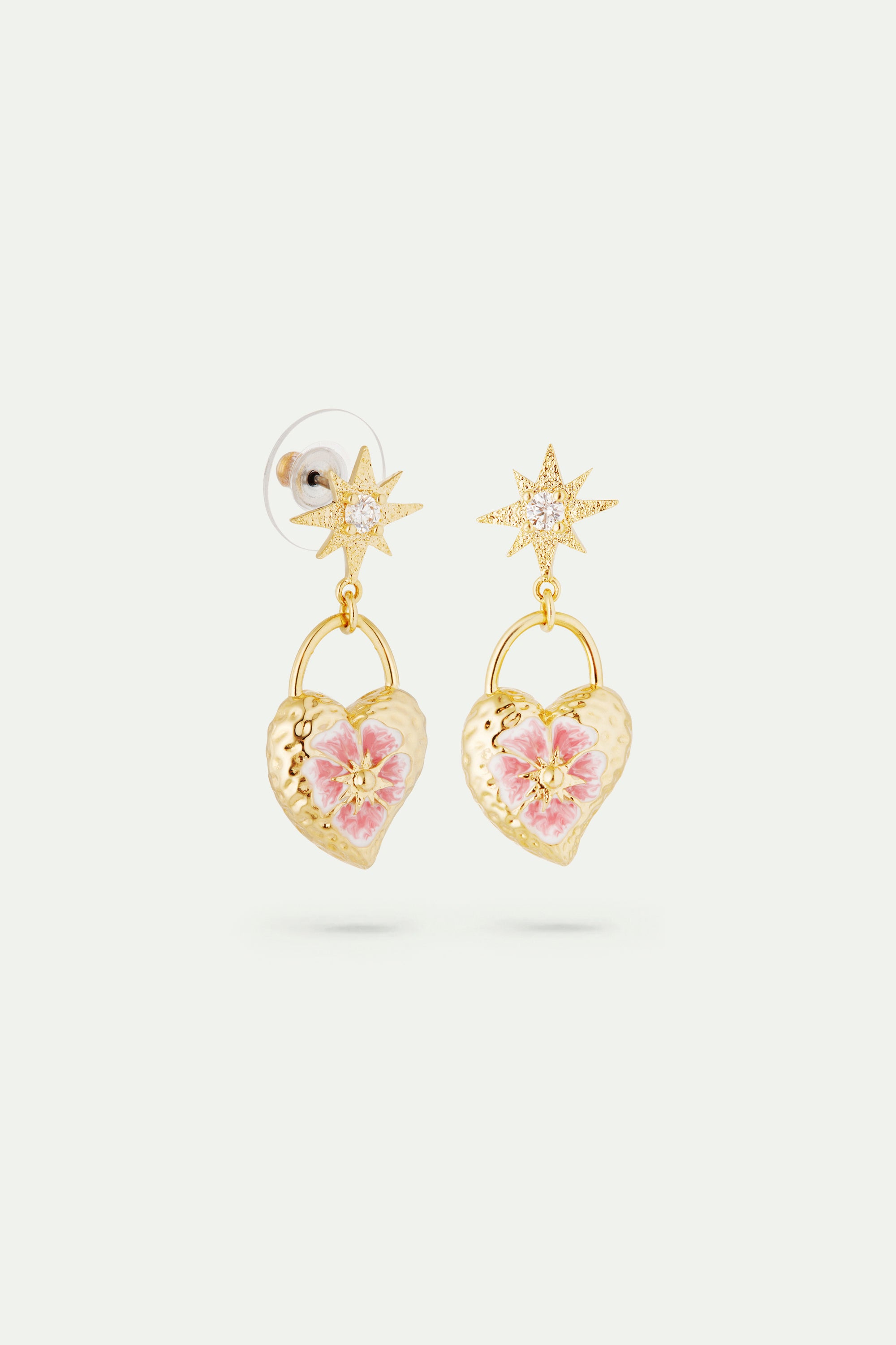 Boucles d'oreilles tiges cœur, fleur de pensée et étoile