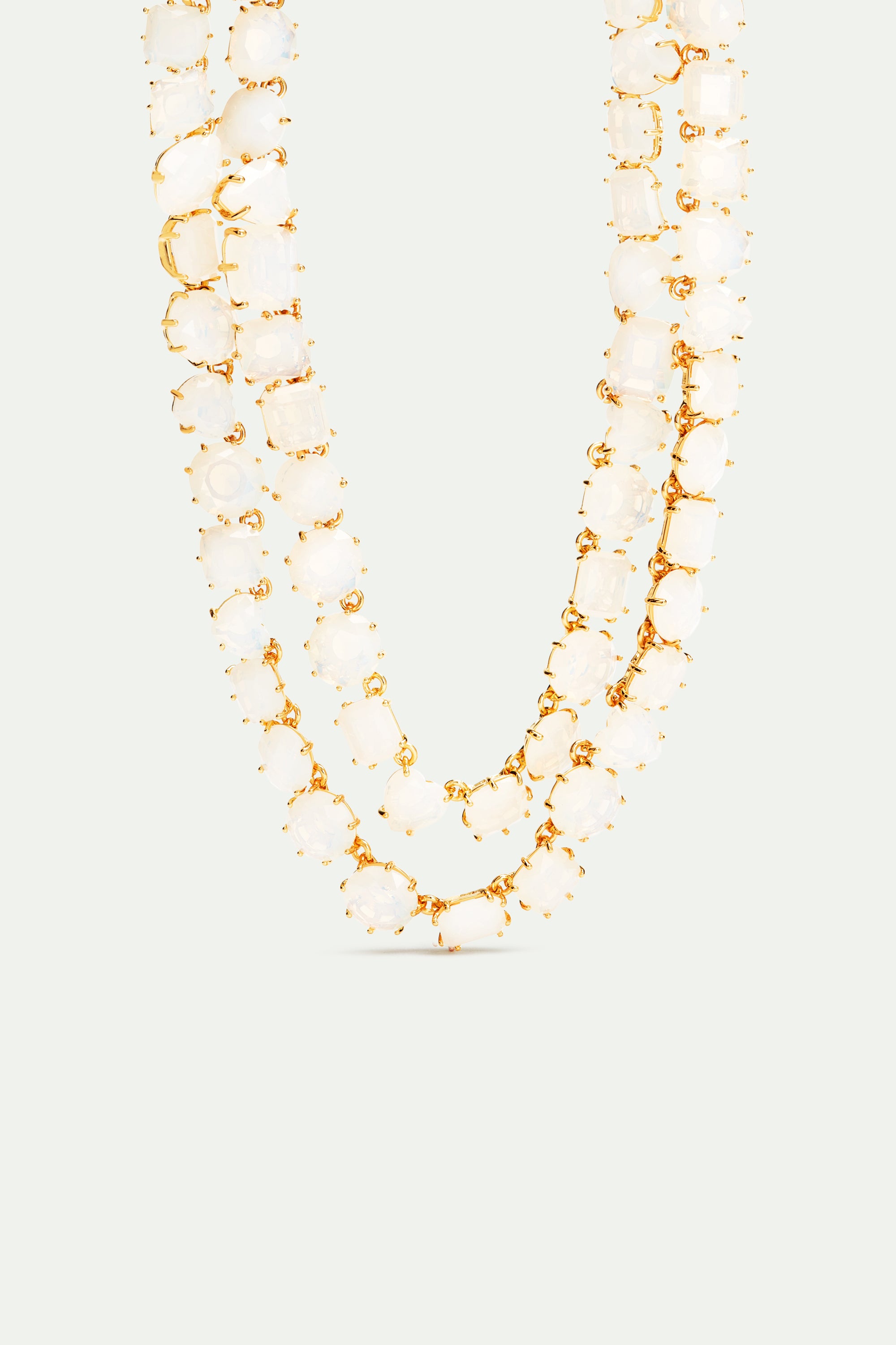 Luxury two-row necklace Diamantine opalescent white