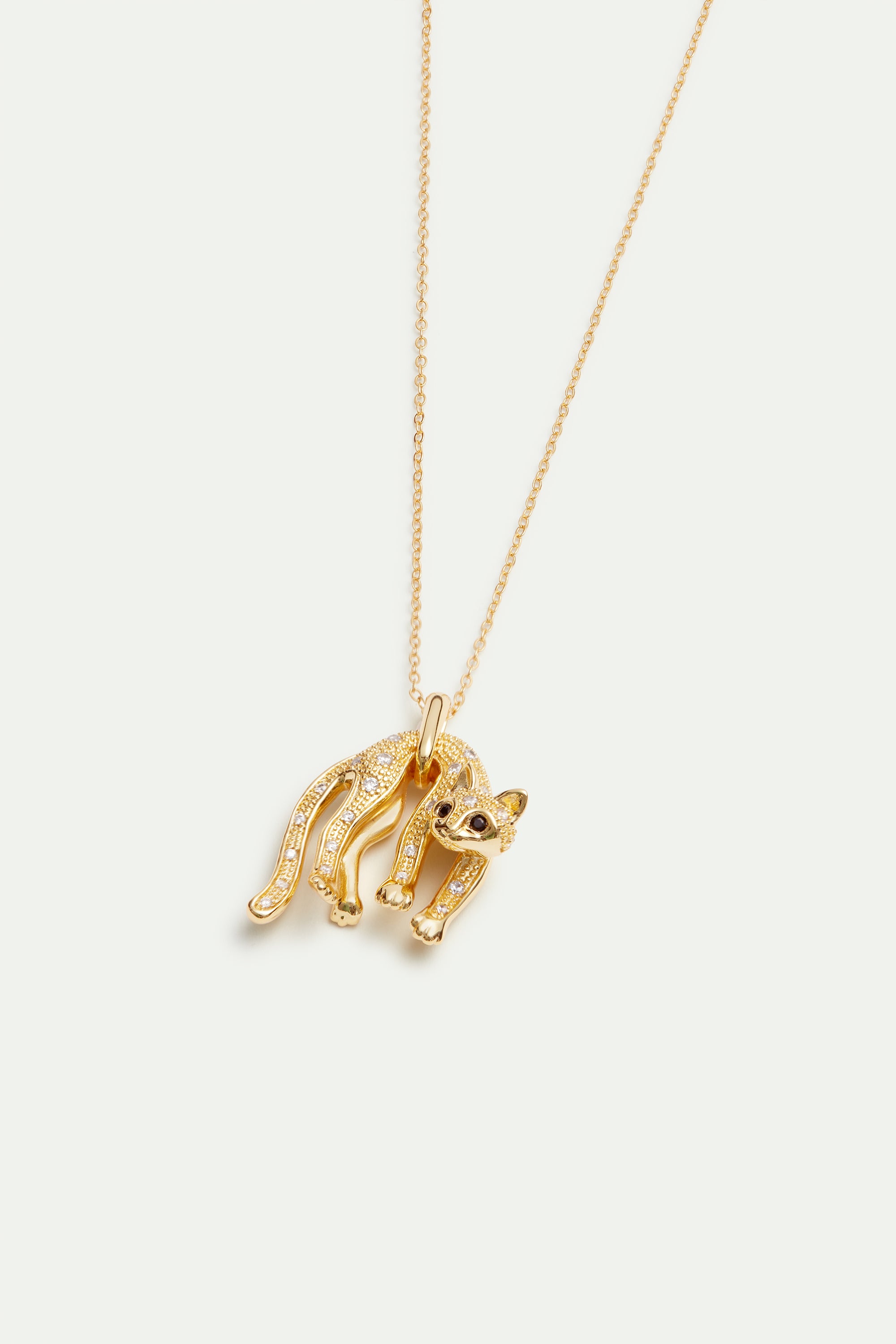 Golden cat and crystal pendant necklace