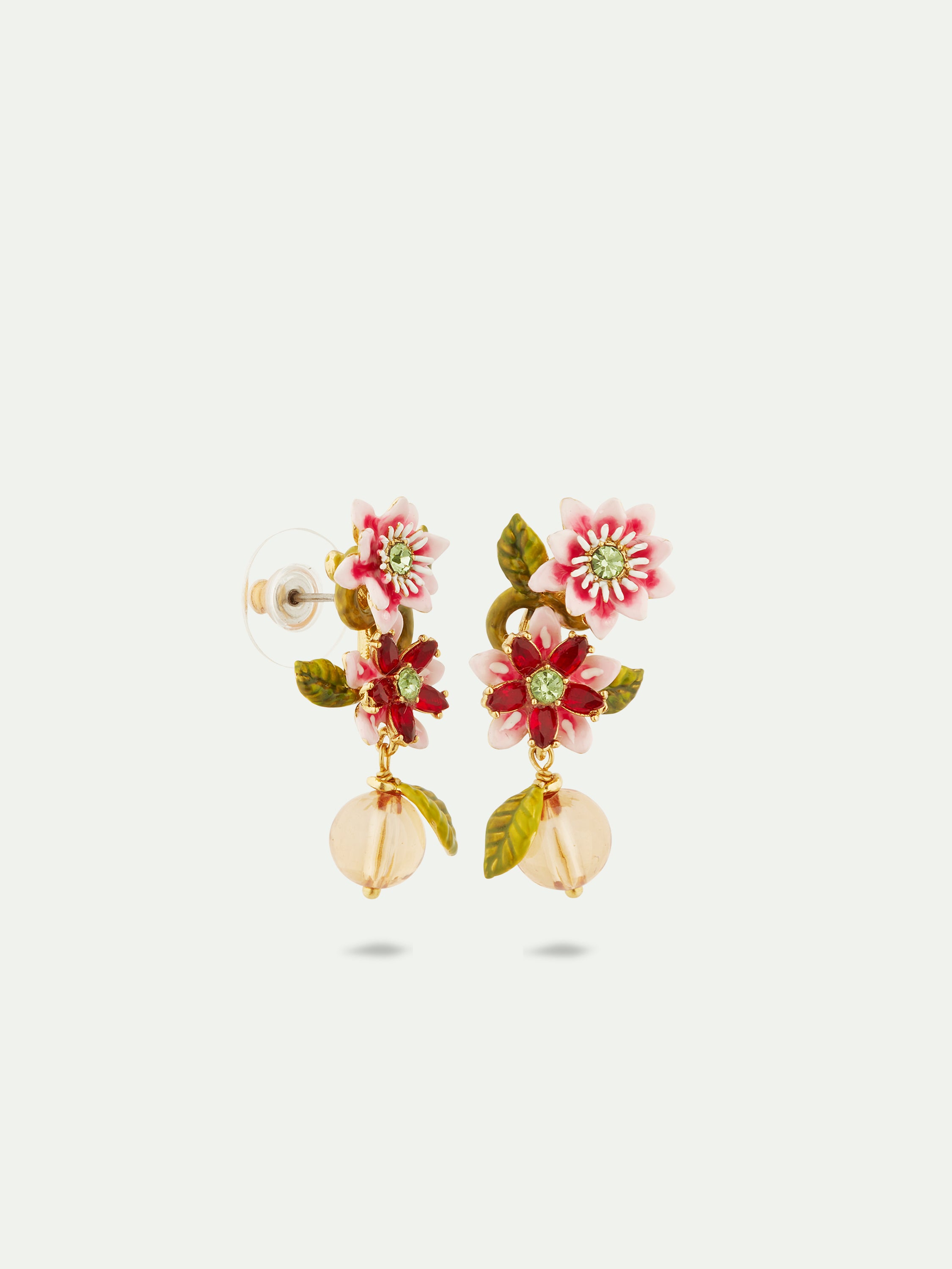 Boucles d'oreilles fleurs de passiflore et perle de verre