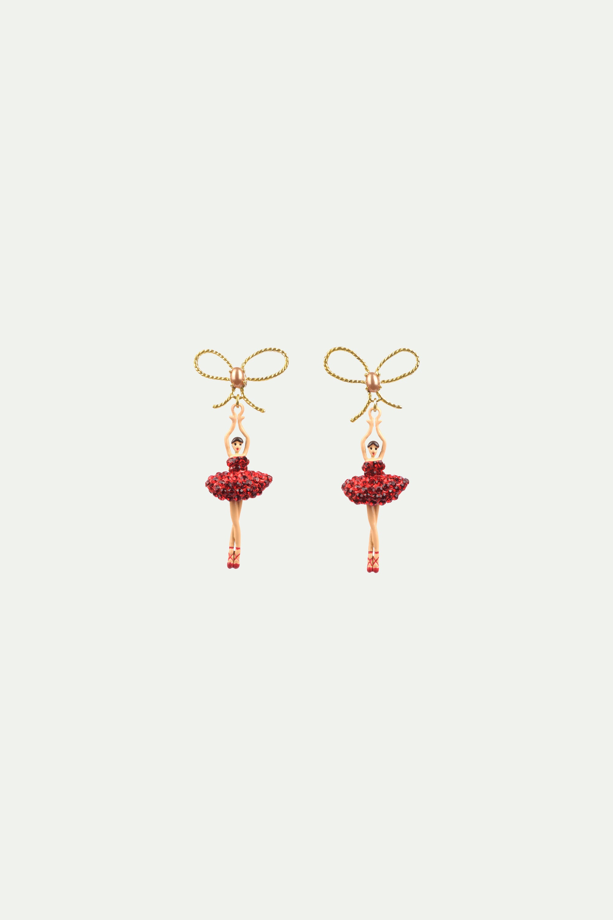 Boucles d'oreilles ballerine asymétriques tutu pavé de strass rouges