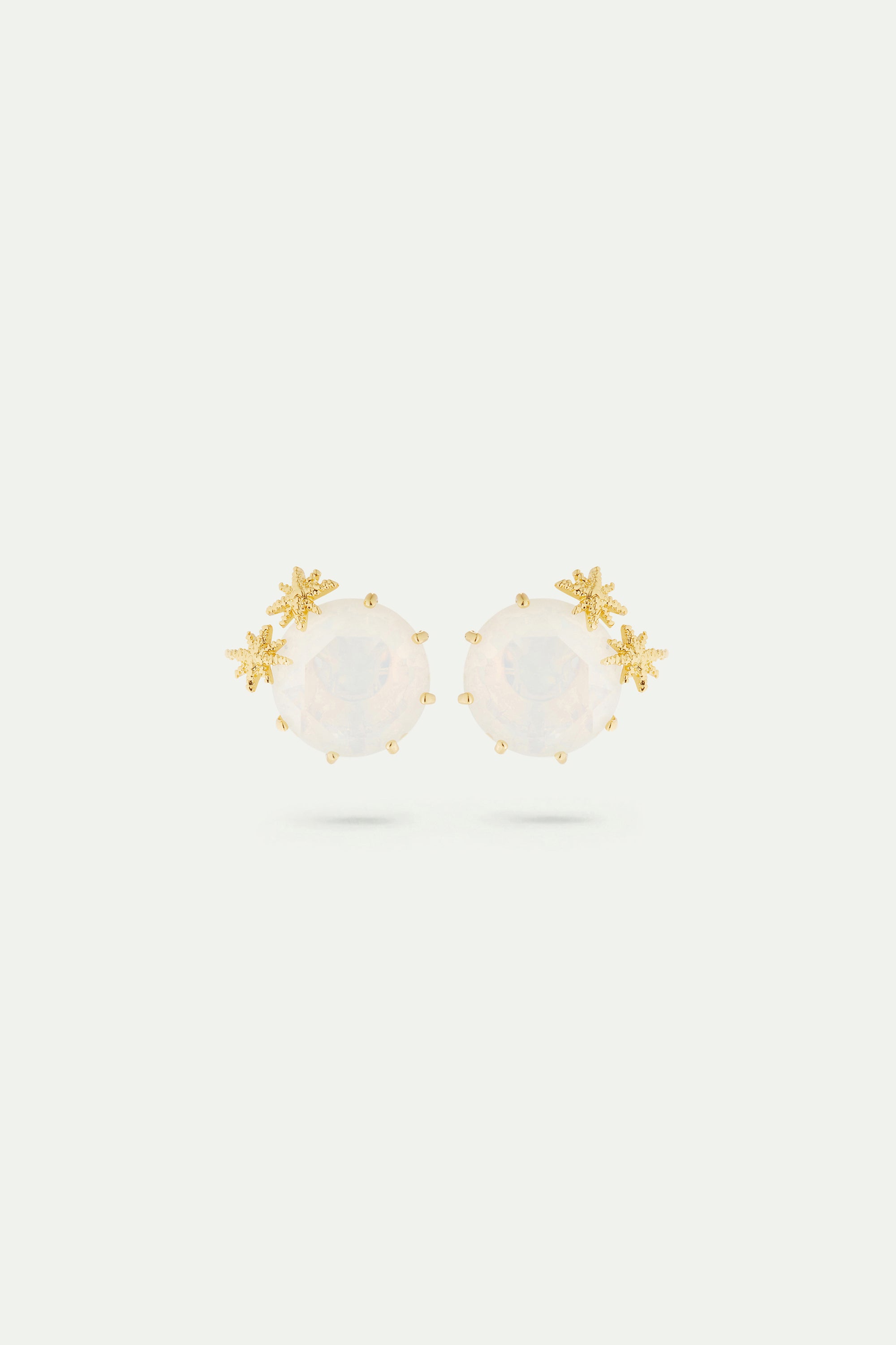 Boucles d'oreilles tiges pierre ronde La Diamantine blanc opalescent et fines étoiles