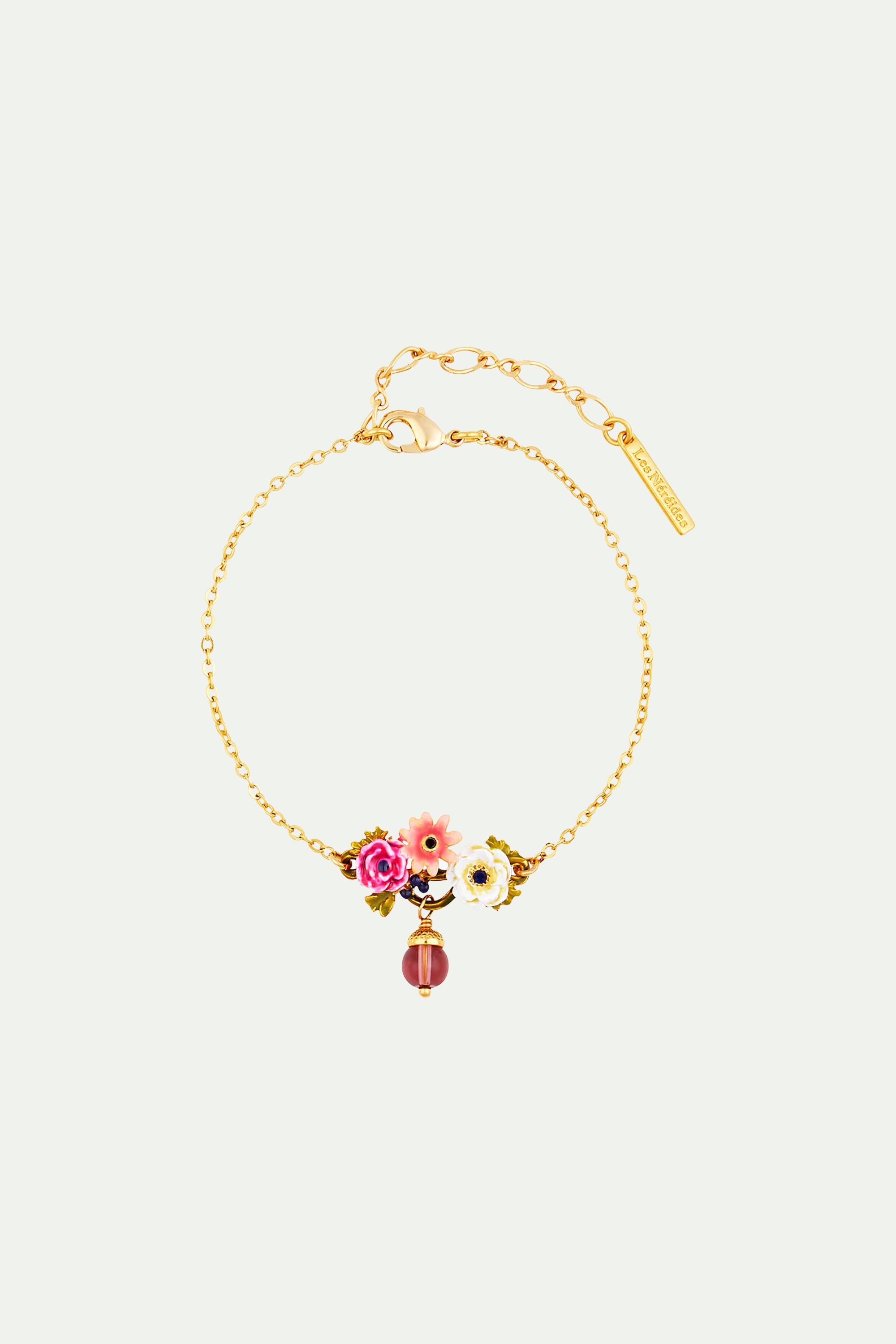 Pulsera fina flores de adormidera y pequeña bellota 