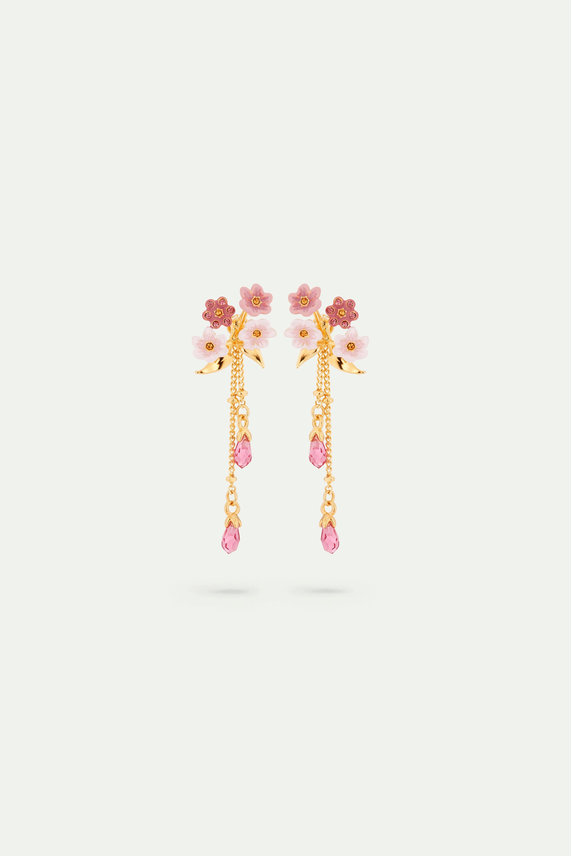 Boucles d'oreilles tiges pendantes fleurs de jasmin roses