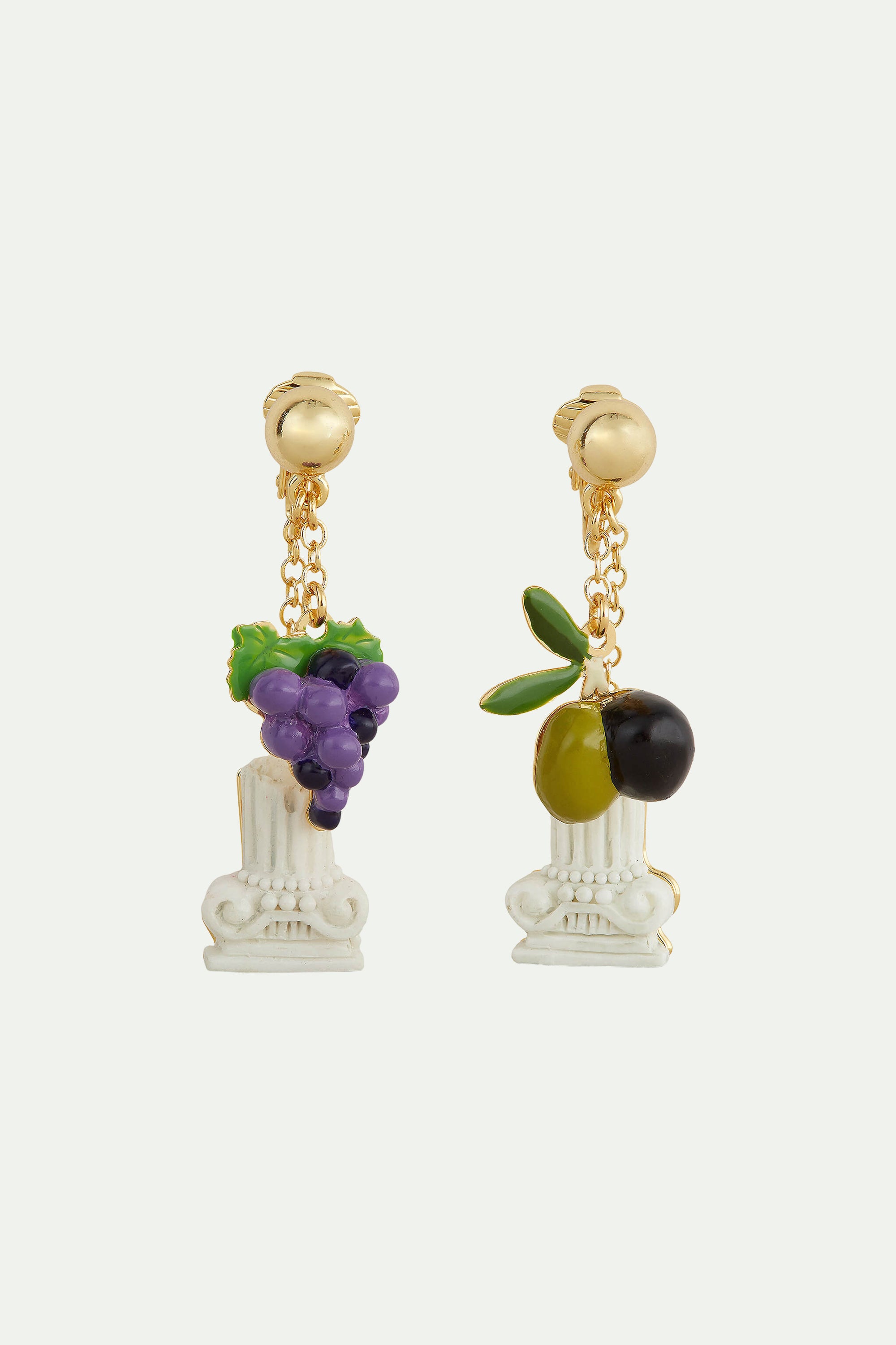 Column, grapes and olive clip-on earrings