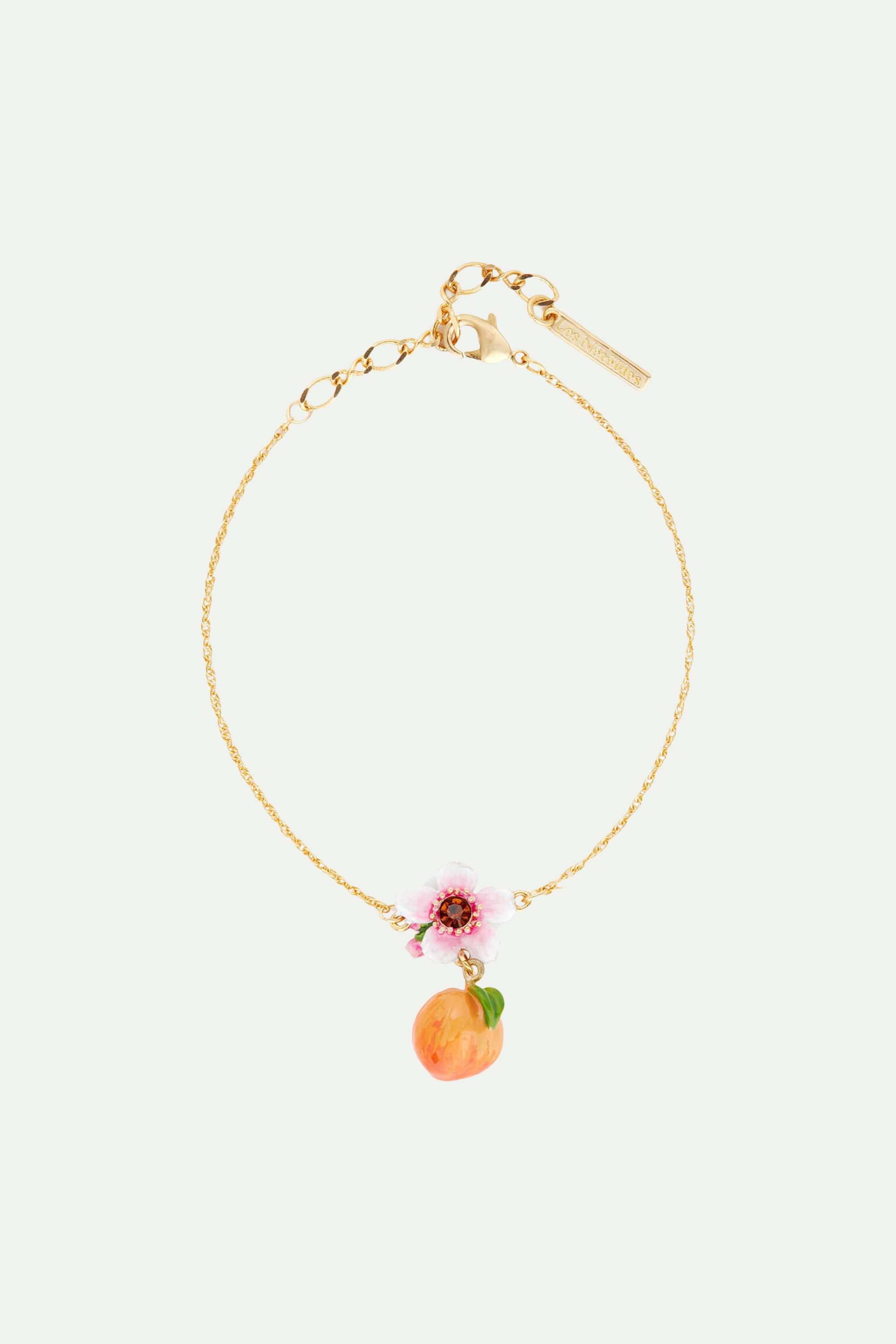 Apricot and flower dangling charm fine bracelet