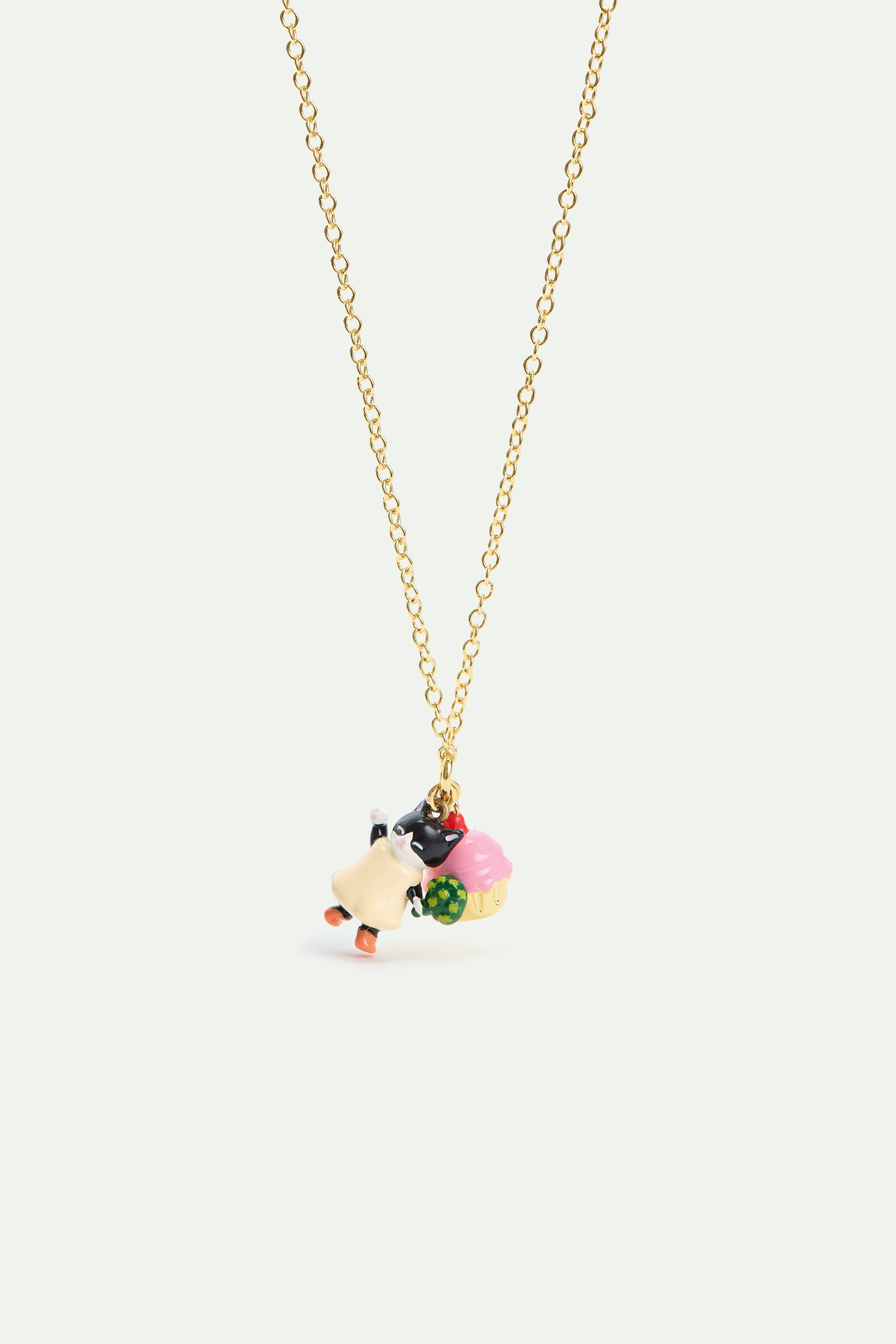 Collier pendentif chaton noir et patisserie