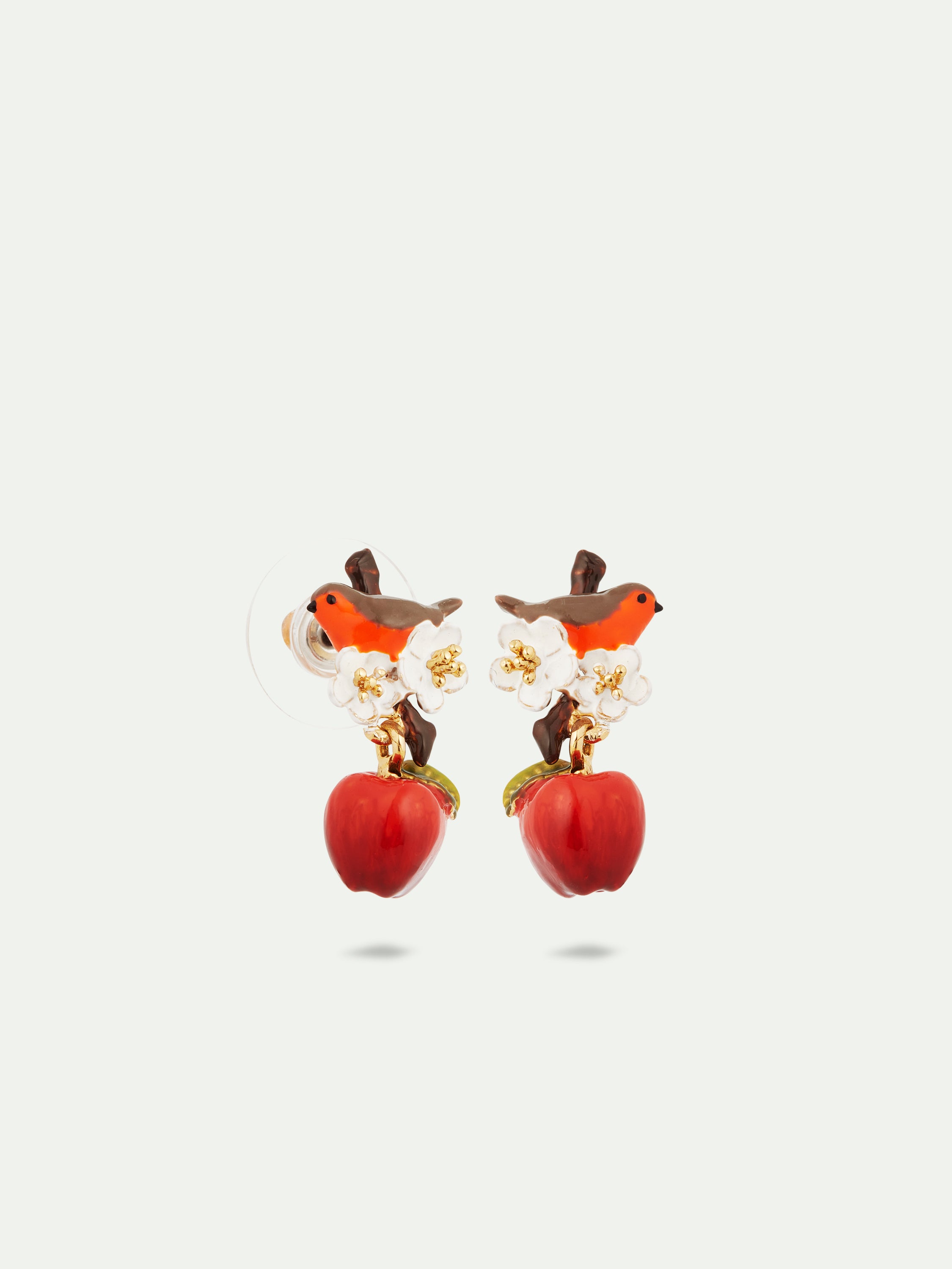 Boucles d'oreilles rouge-gorge et pomme